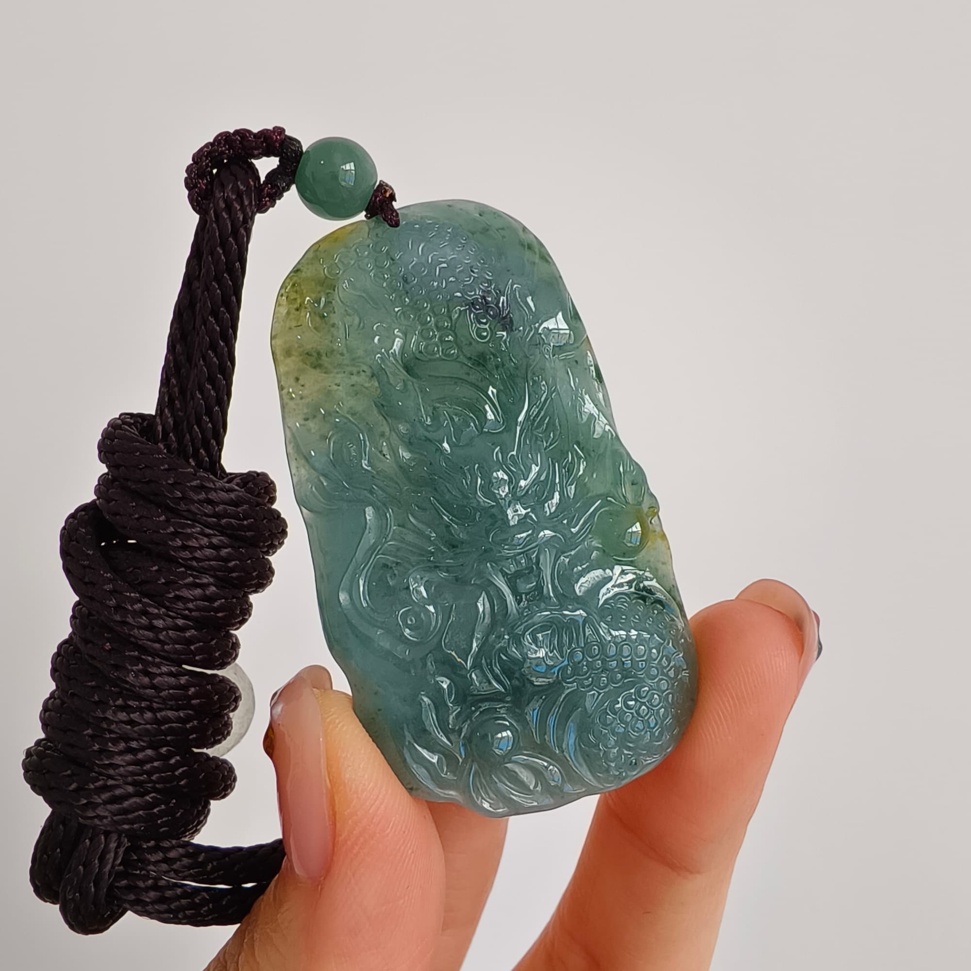 DDP 51.5mm Natural Certificated Type A Blue Yellow Guatemalan Jadeite Dragon Pendant