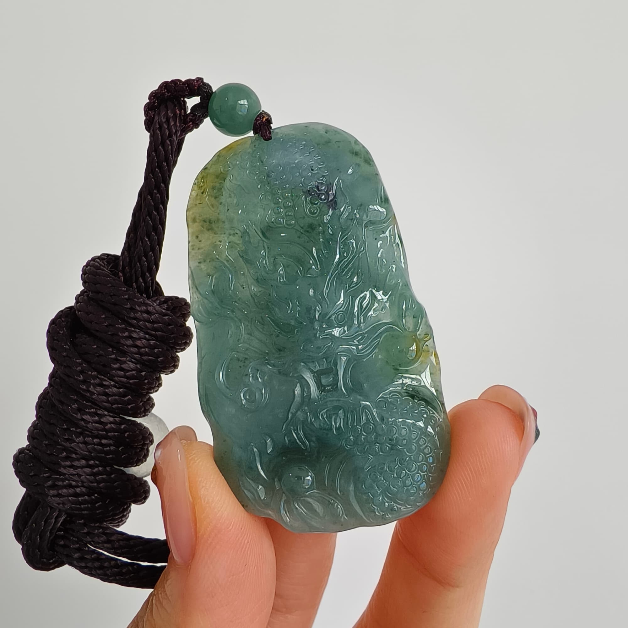 DDP 51.5mm Natural Certificated Type A Blue Yellow Guatemalan Jadeite Dragon Pendant
