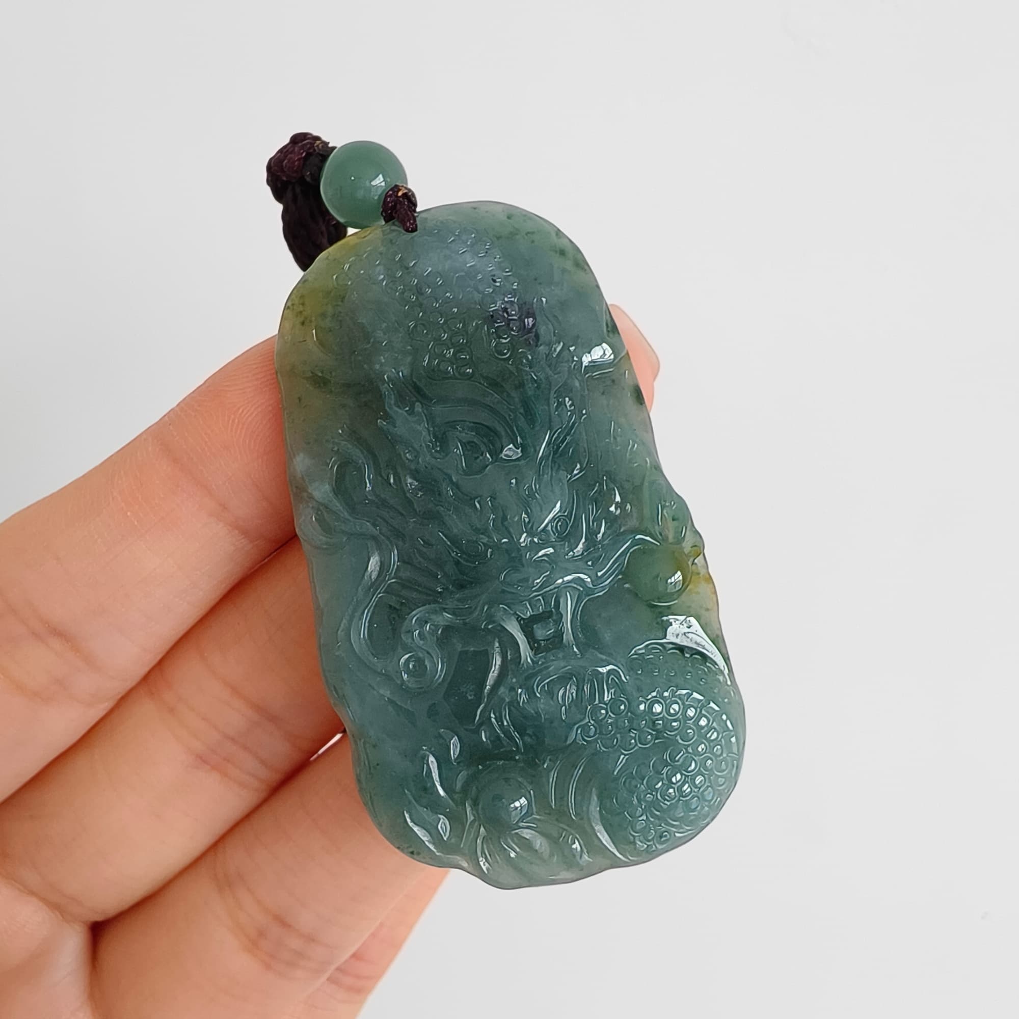 DDP 51.5mm Natural Certificated Type A Blue Yellow Guatemalan Jadeite Dragon Pendant