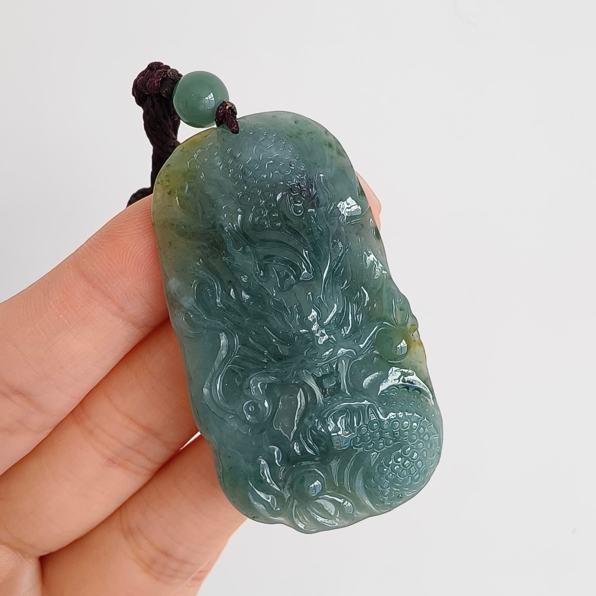 DDP 51.5mm Natural Certificated Type A Blue Yellow Guatemalan Jadeite Dragon Pendant