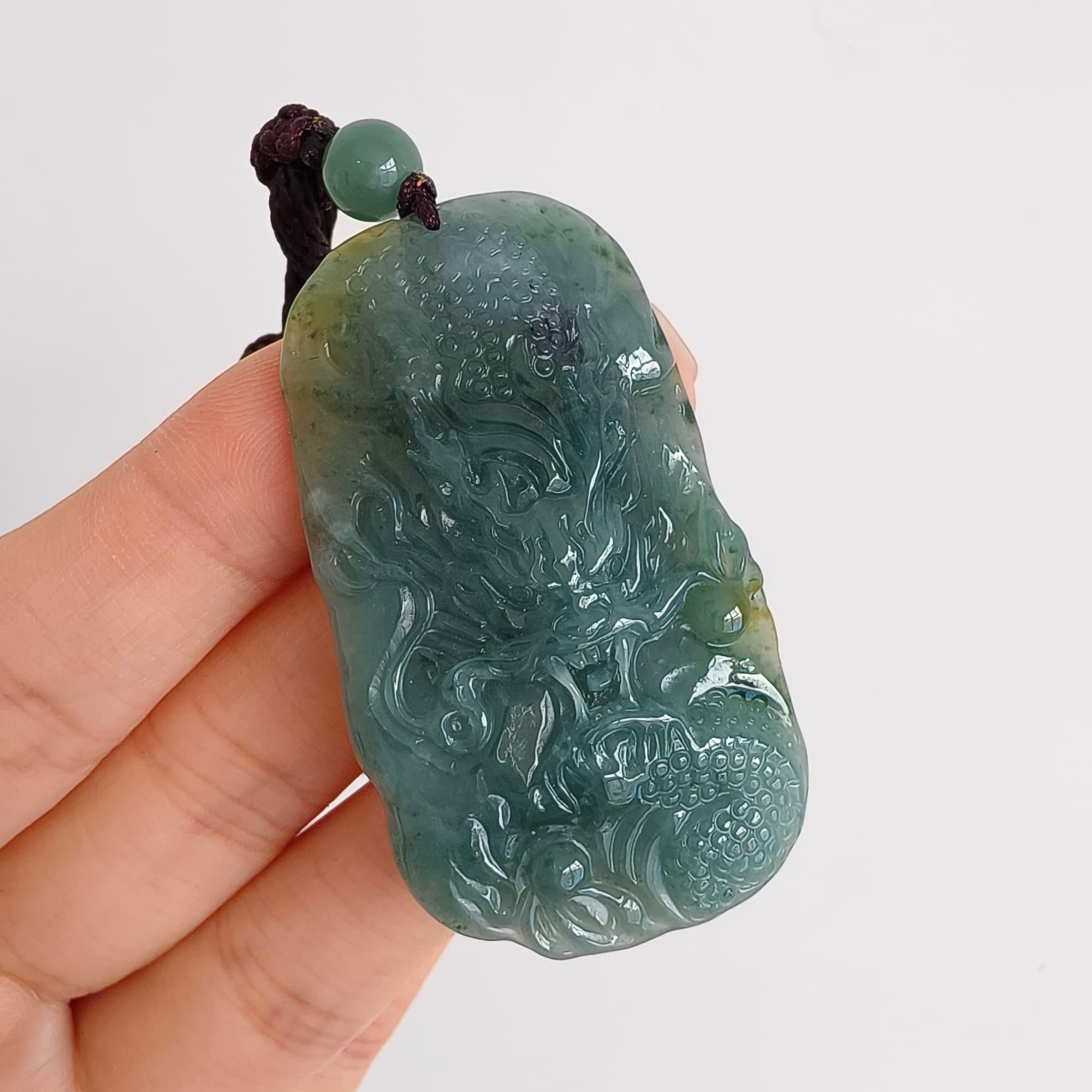 DDP 51.5mm Natural Certificated Type A Blue Yellow Guatemalan Jadeite Dragon Pendant