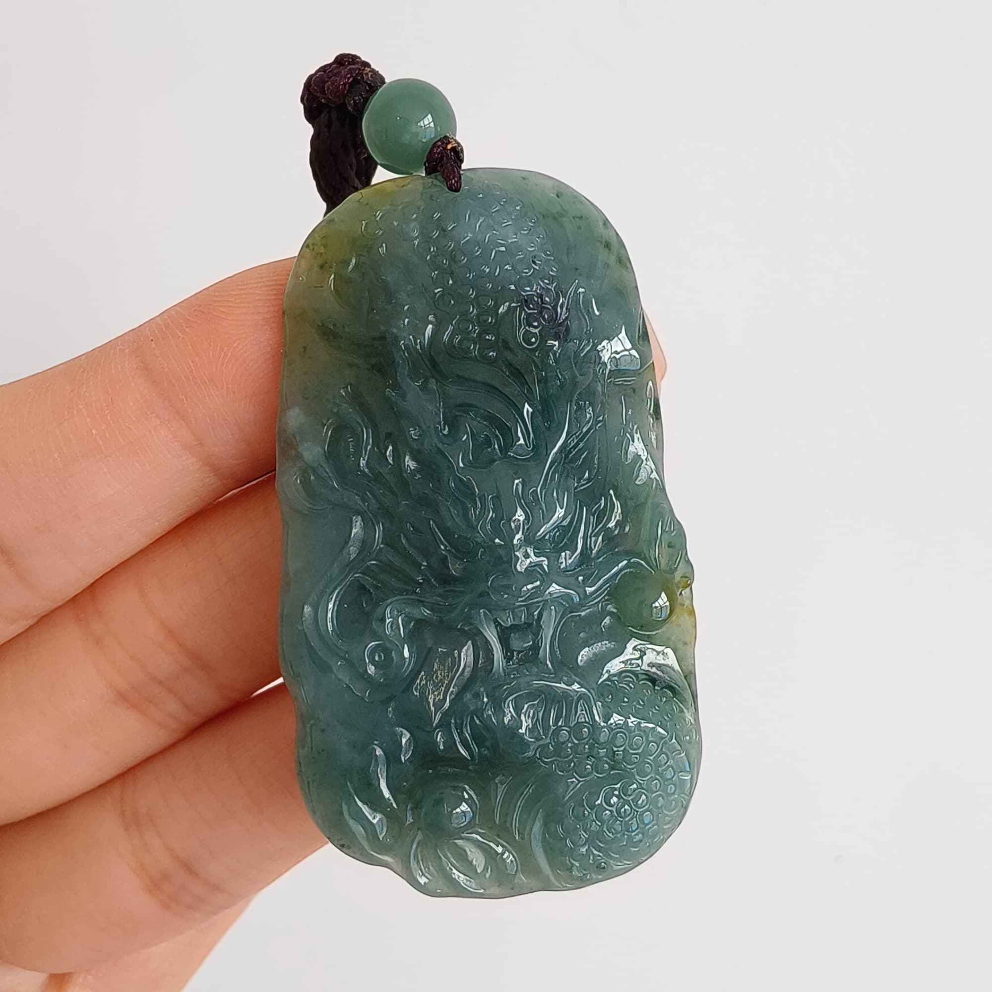DDP 51.5mm Natural Certificated Type A Blue Yellow Guatemalan Jadeite Dragon Pendant