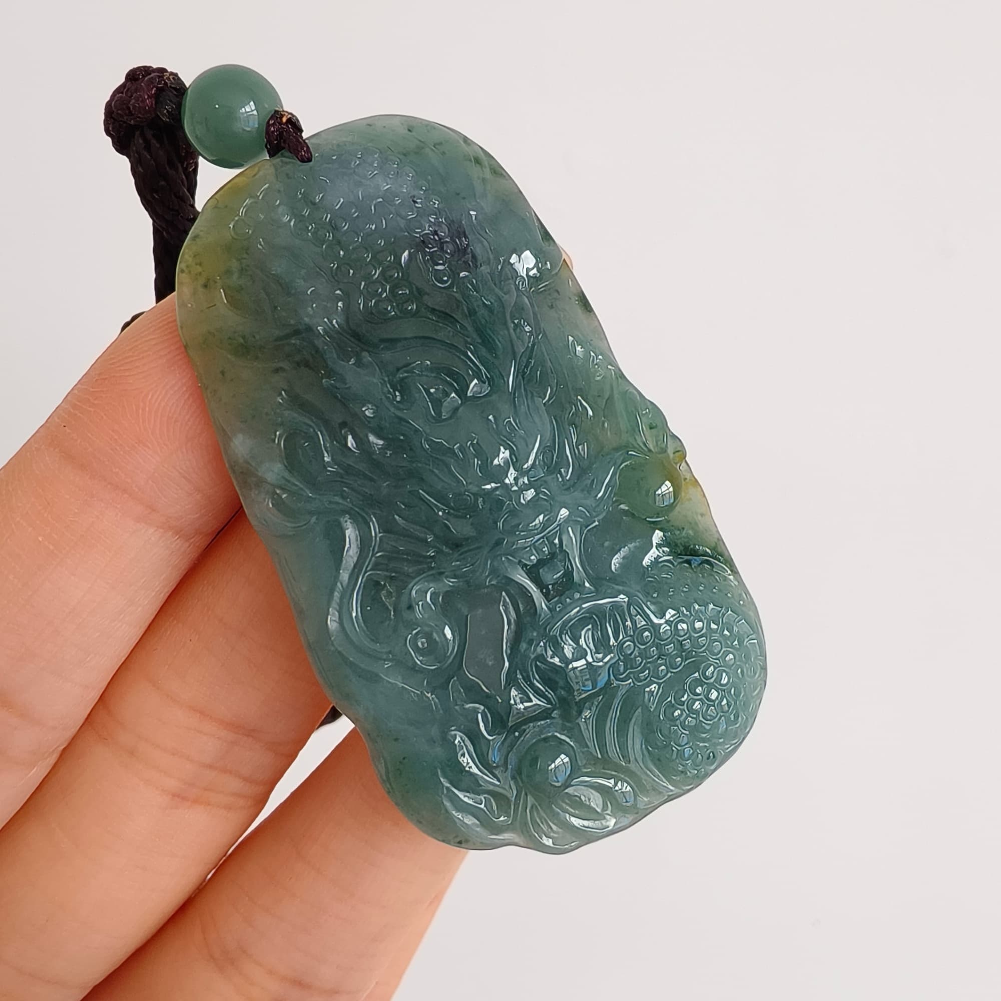 DDP 51.5mm Natural Certificated Type A Blue Yellow Guatemalan Jadeite Dragon Pendant