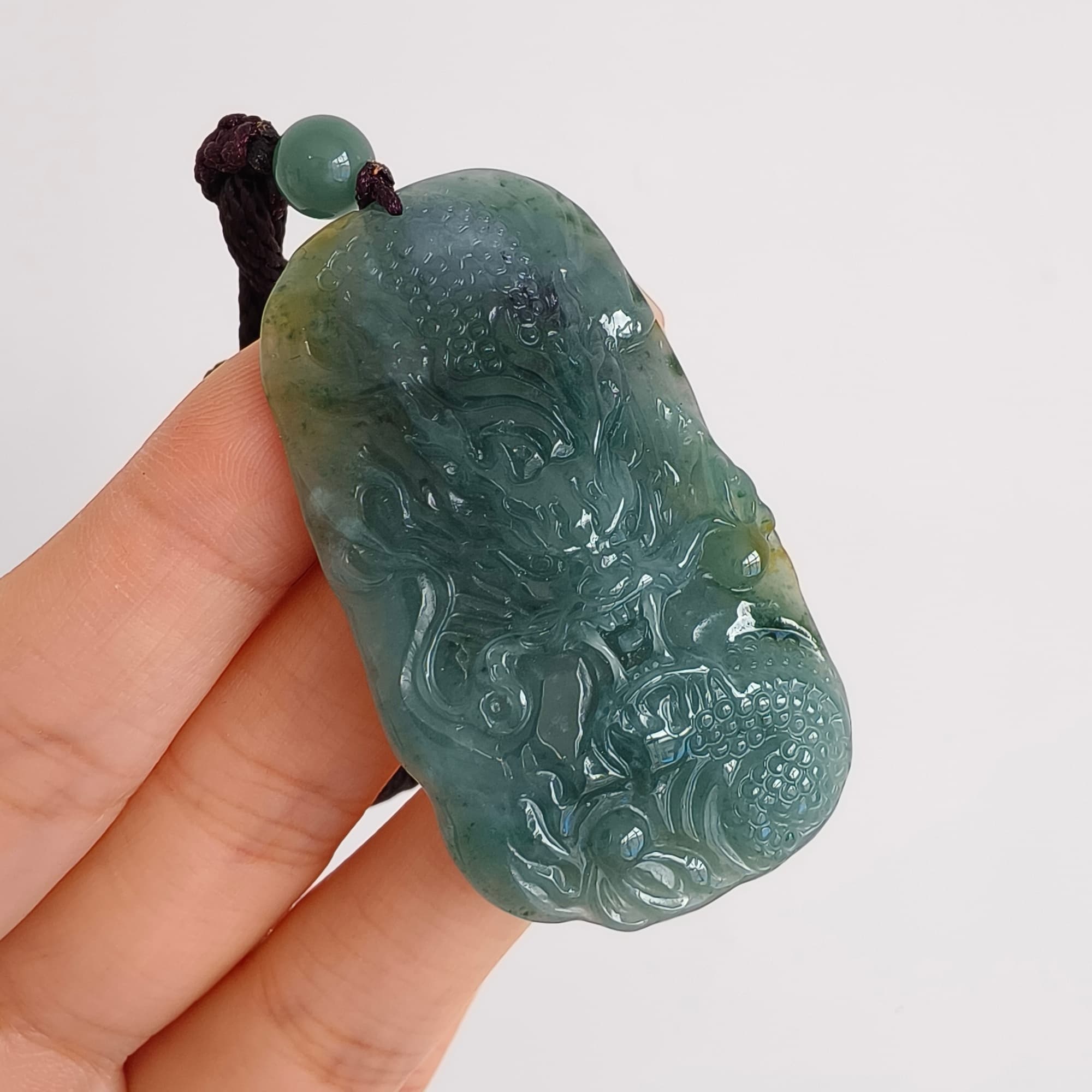 DDP 51.5mm Natural Certificated Type A Blue Yellow Guatemalan Jadeite Dragon Pendant