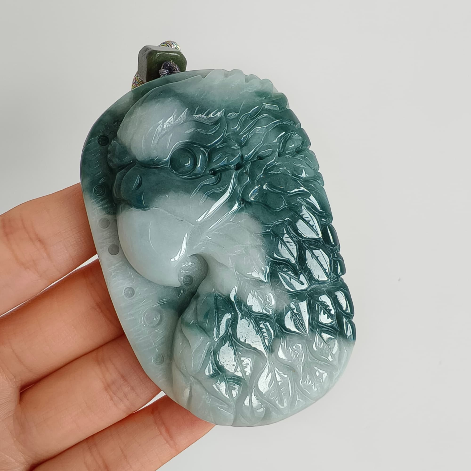 DDP 71.5mm Natural Type A Untreated Green White Burmese Jadeite Eagle Pendant