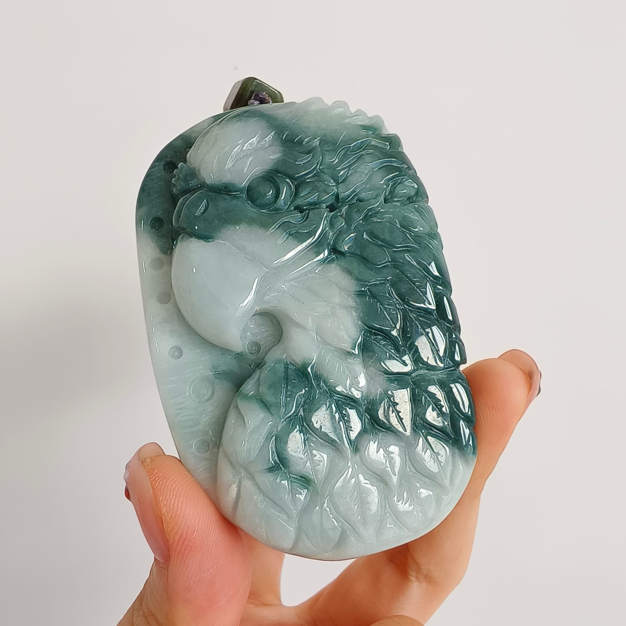 DDP 71.5mm Natural Type A Untreated Green White Burmese Jadeite Eagle Pendant