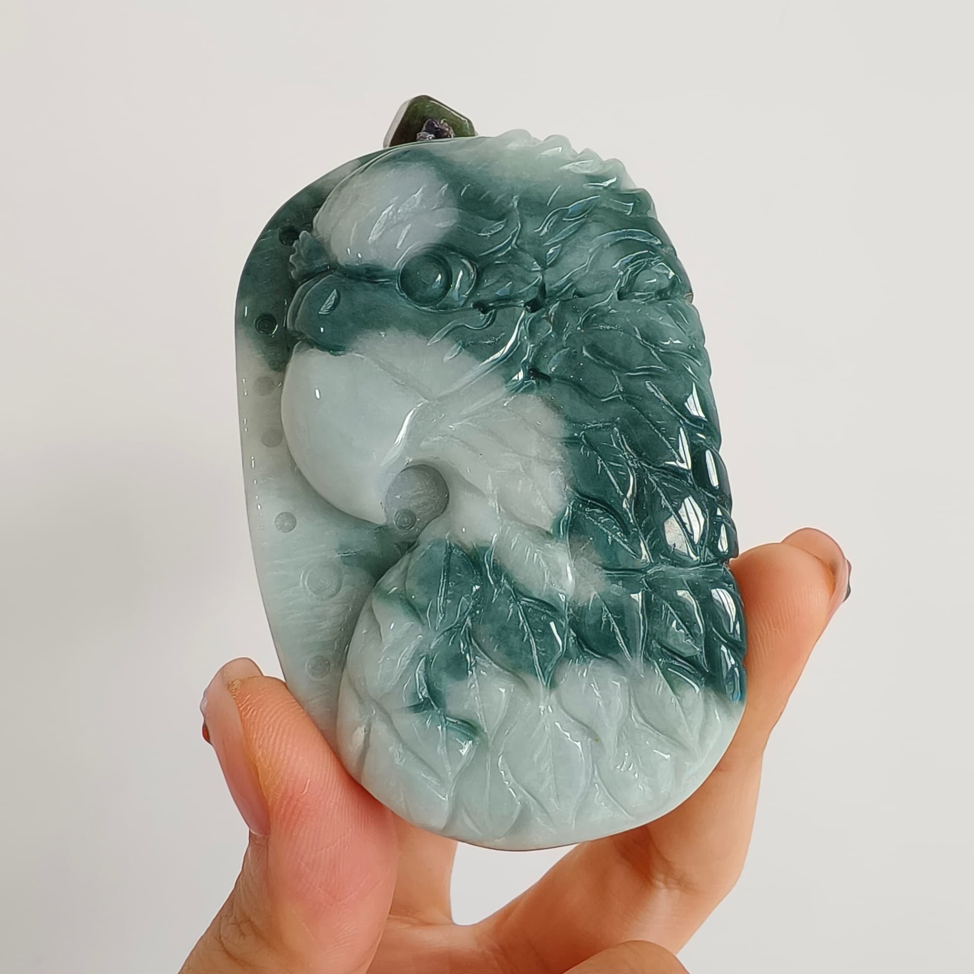 DDP 71.5mm Natural Type A Untreated Green White Burmese Jadeite Eagle Pendant
