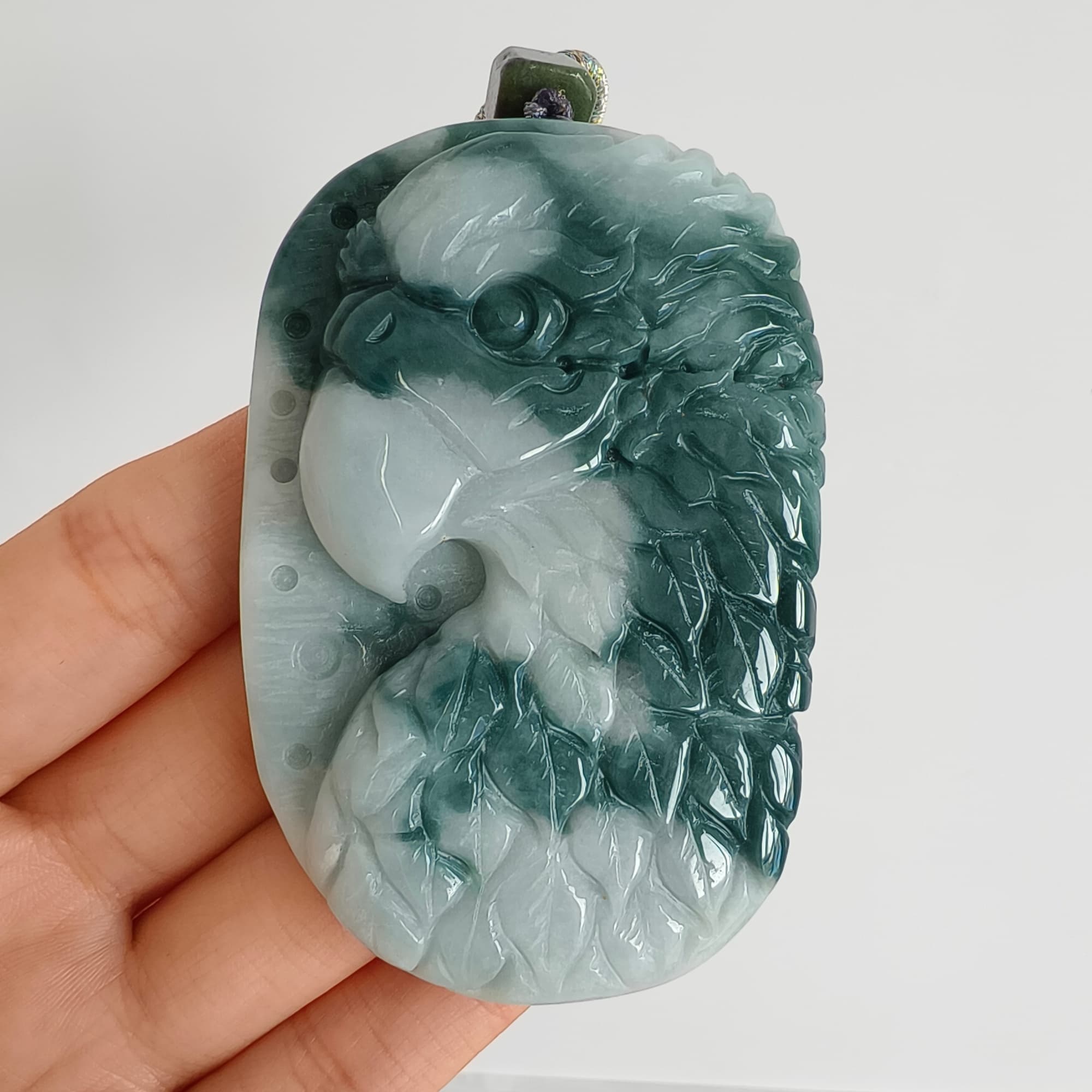 DDP 71.5mm Natural Type A Untreated Green White Burmese Jadeite Eagle Pendant