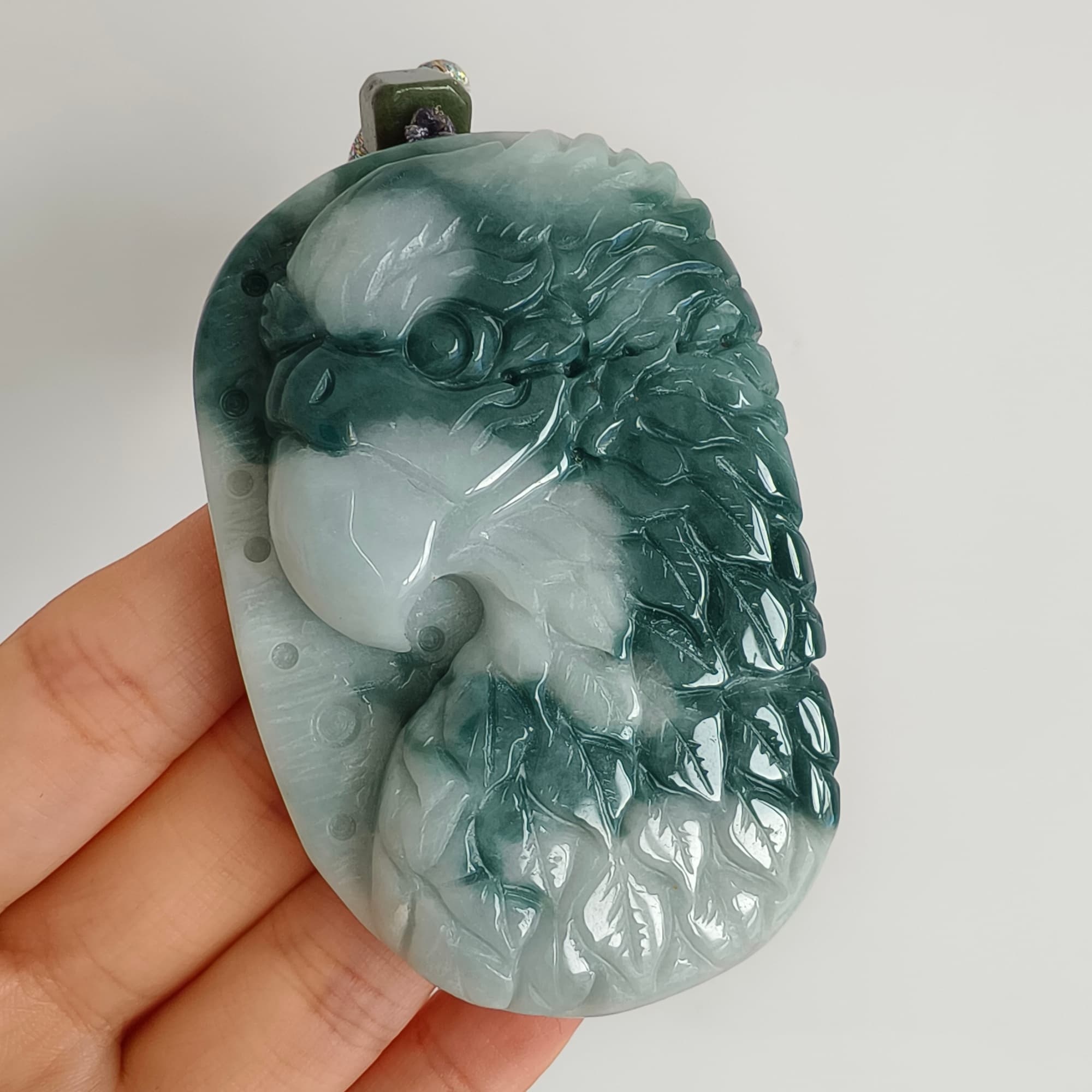 DDP 71.5mm Natural Type A Untreated Green White Burmese Jadeite Eagle Pendant