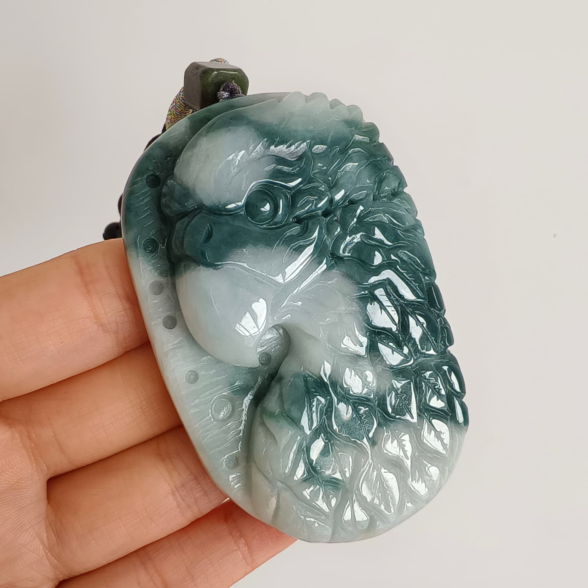 DDP 71.5mm Natural Type A Untreated Green White Burmese Jadeite Eagle Pendant