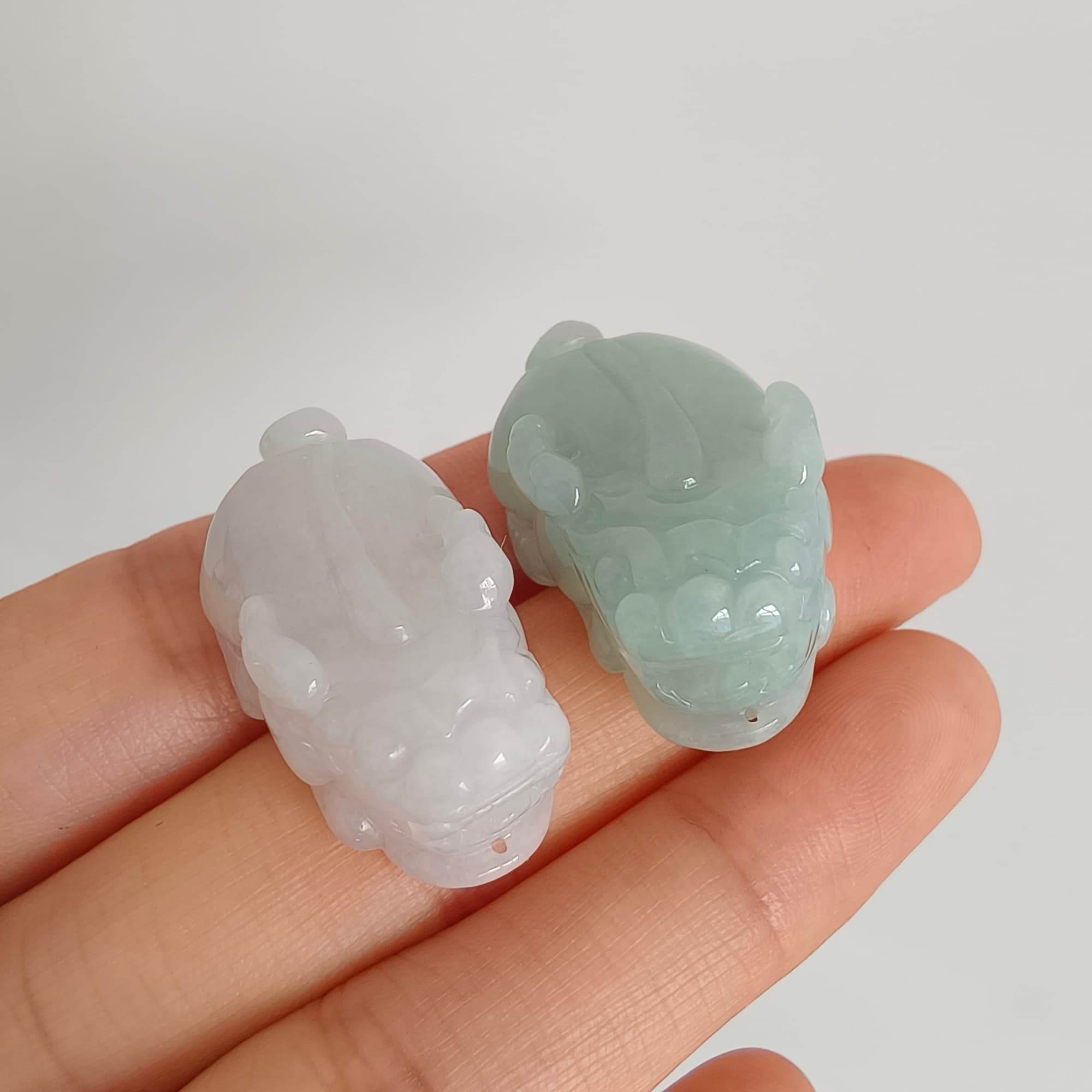 DDP 26mm Natural Type A Untreated Icy Green White Burmese Jadeite Pixiu Beads