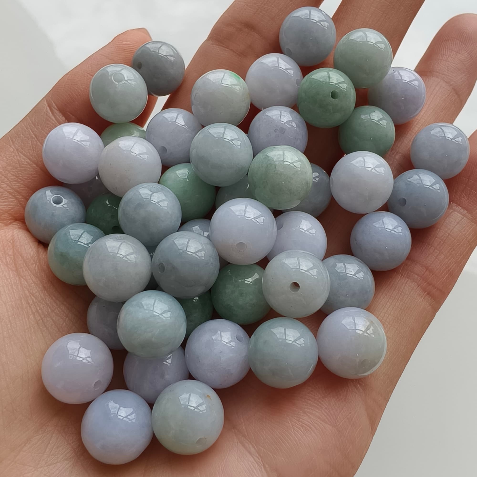 DDP 20pcs 10mm Natural Certificated Type A Green White Burmese Jadeite Round BeadsST2608-160