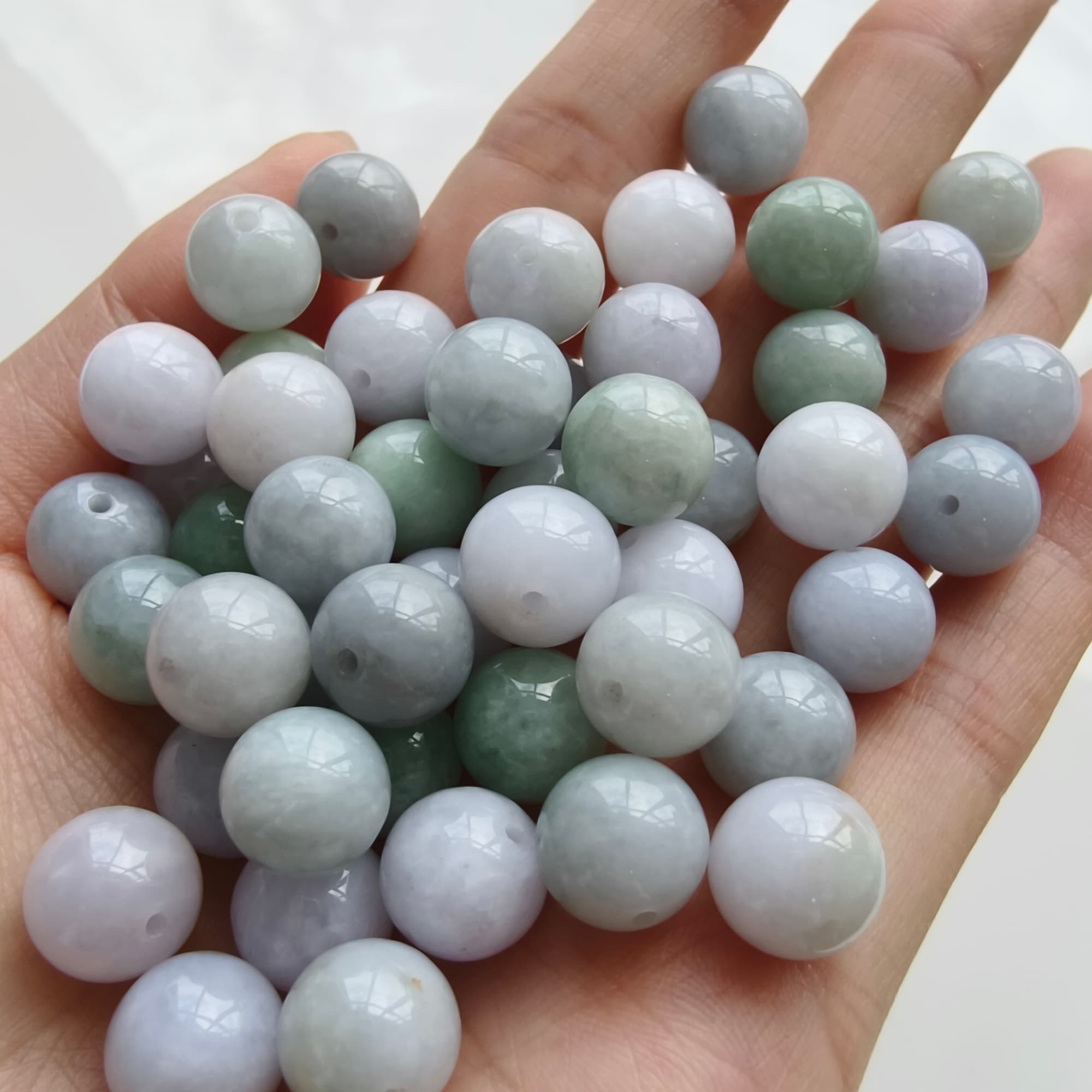 DDP 20pcs 10mm Natural Certificated Type A Green White Burmese Jadeite Round BeadsST2608-160