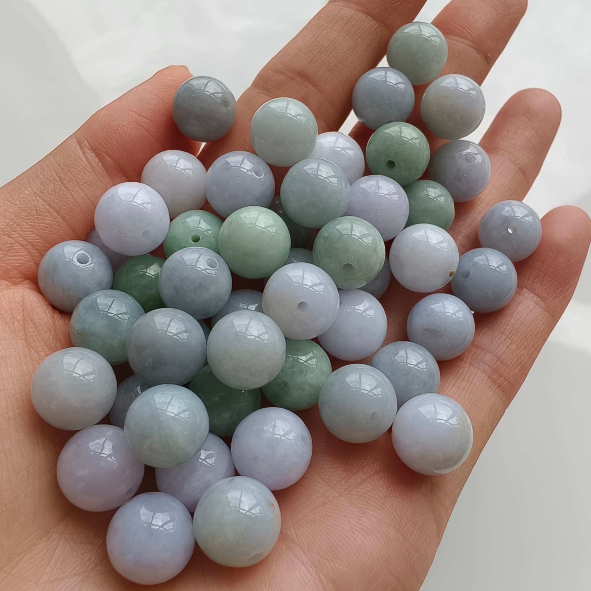 DDP 20pcs 10mm Natural Certificated Type A Green White Burmese Jadeite Round BeadsST2608-160