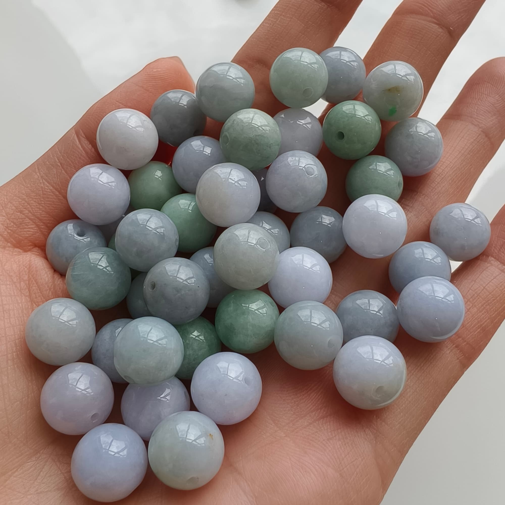 DDP 20pcs 10mm Natural Certificated Type A Green White Burmese Jadeite Round BeadsST2608-160
