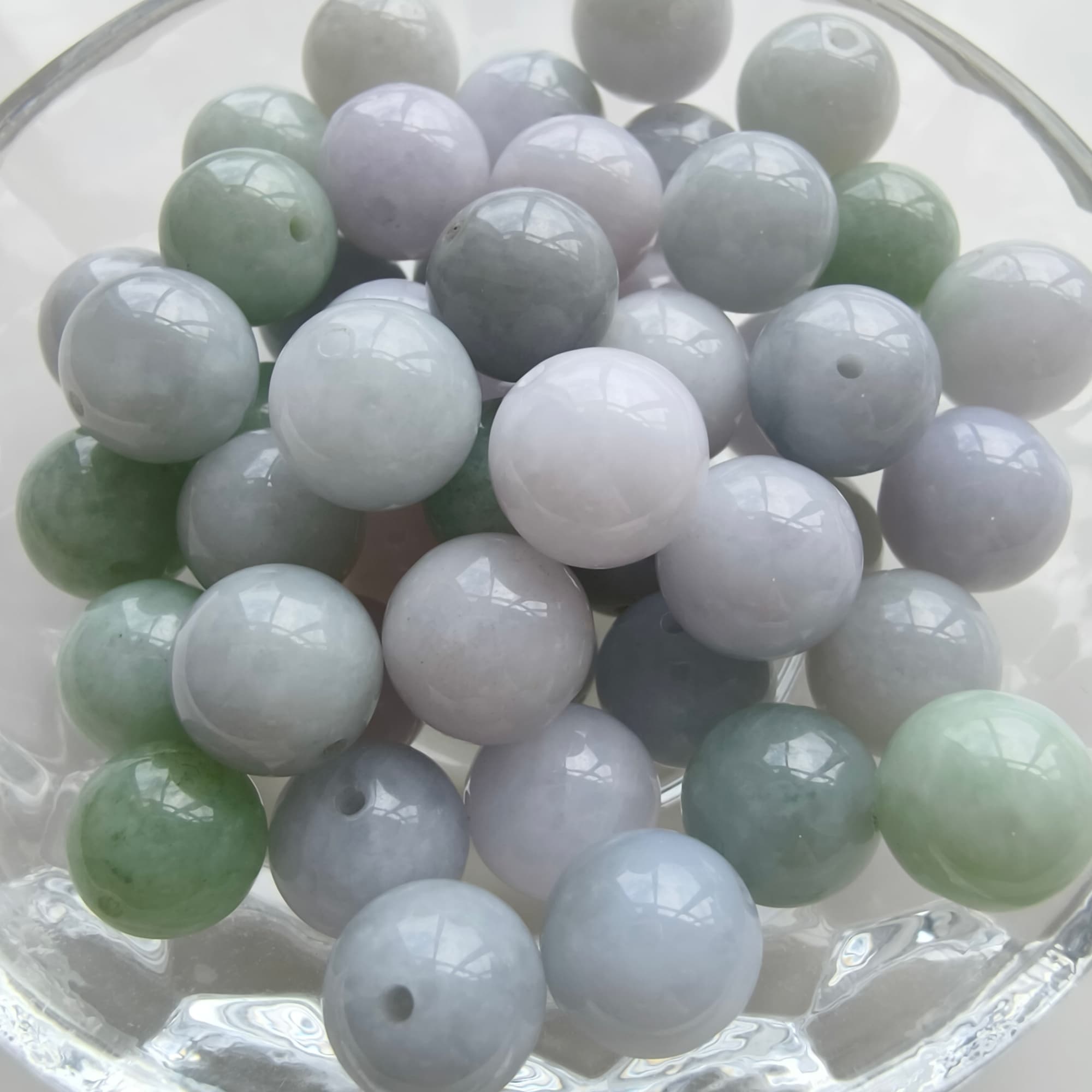 DDP 20pcs 10mm Natural Certificated Type A Green White Burmese Jadeite Round BeadsST2608-160