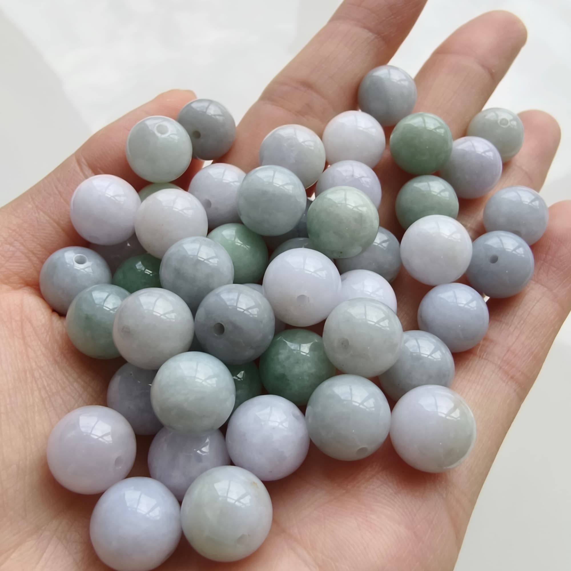 DDP 20pcs 10mm Natural Certificated Type A Green White Burmese Jadeite Round BeadsST2608-160