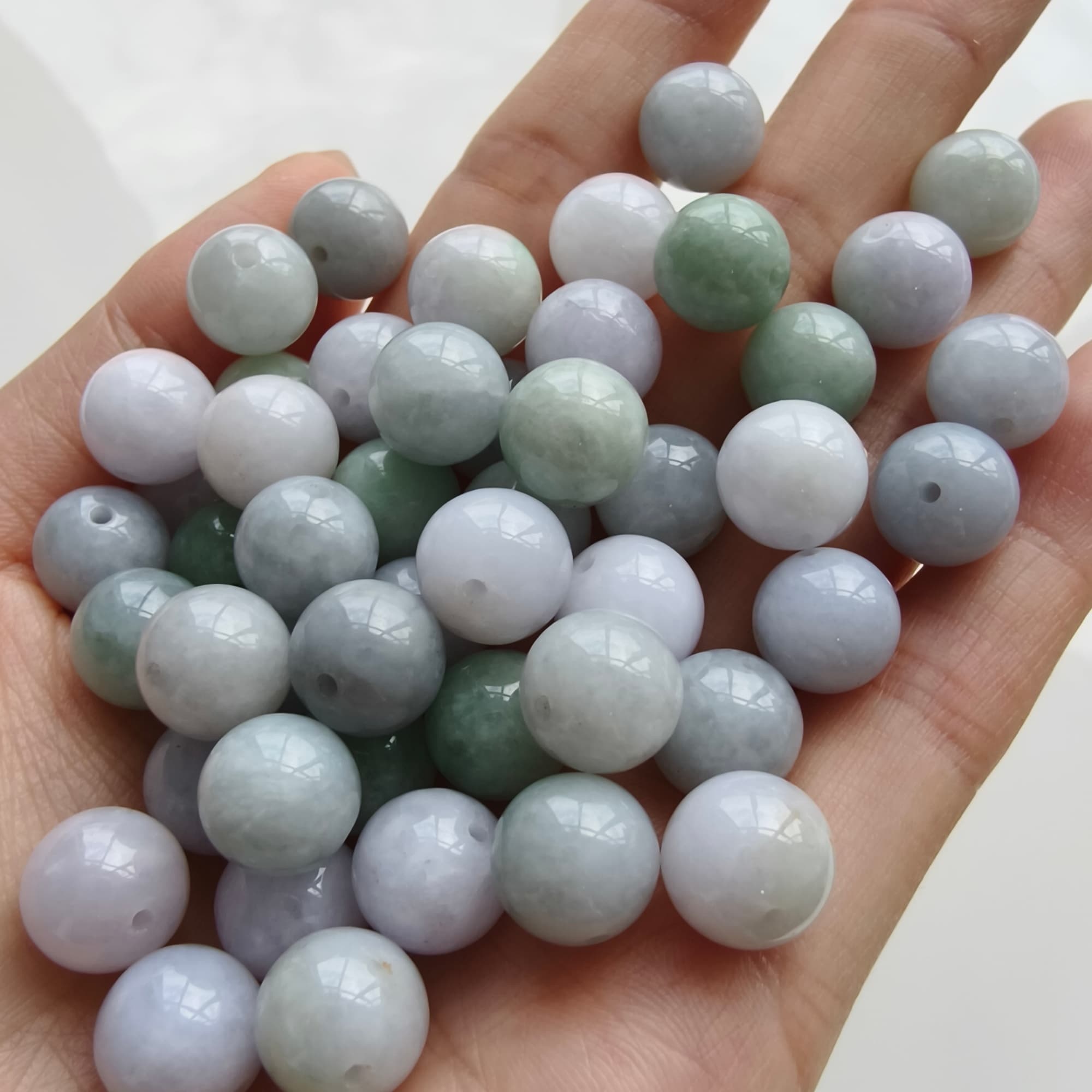 DDP 20pcs 10mm Natural Certificated Type A Green White Burmese Jadeite Round BeadsST2608-160