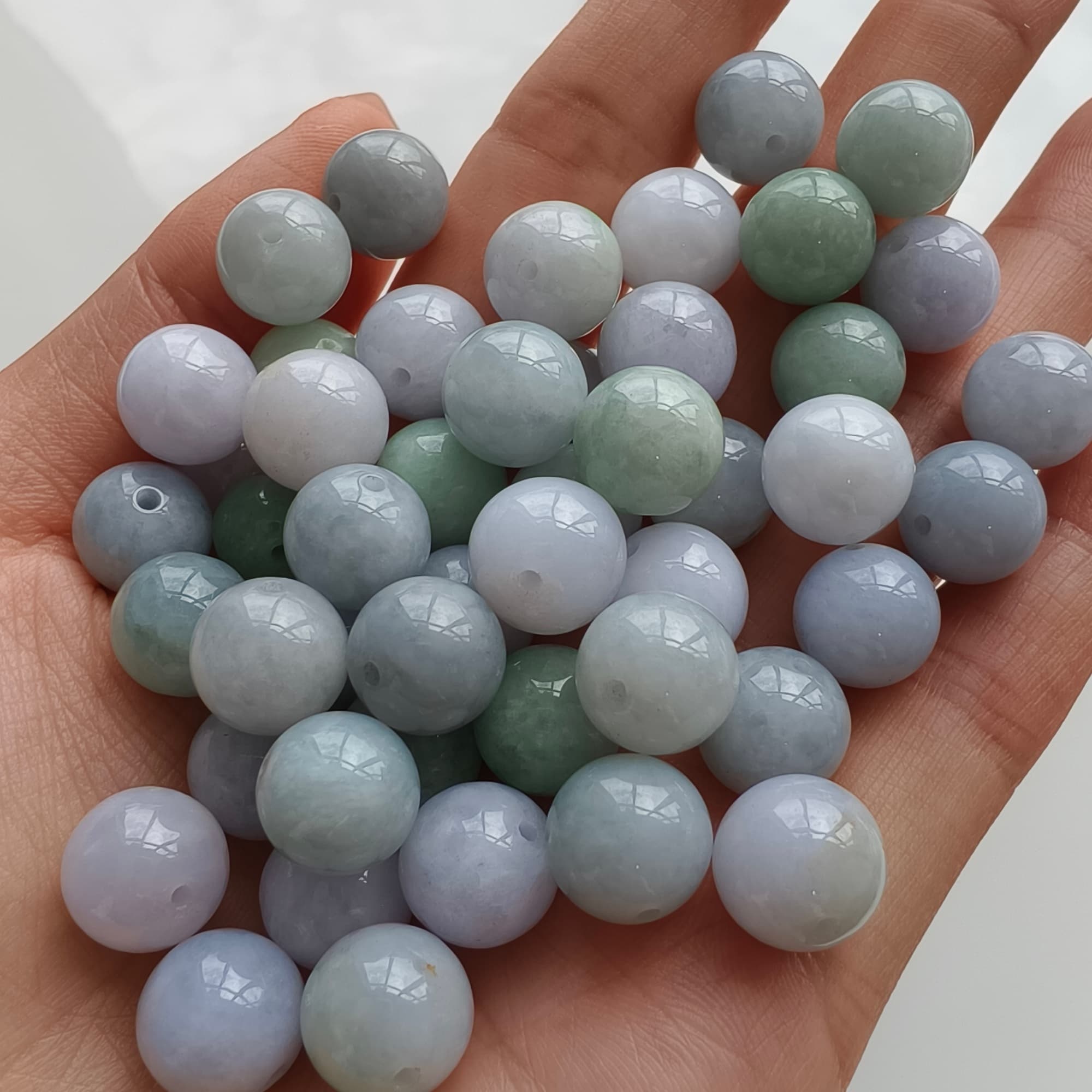 DDP 20pcs 10mm Natural Certificated Type A Green White Burmese Jadeite Round BeadsST2608-160