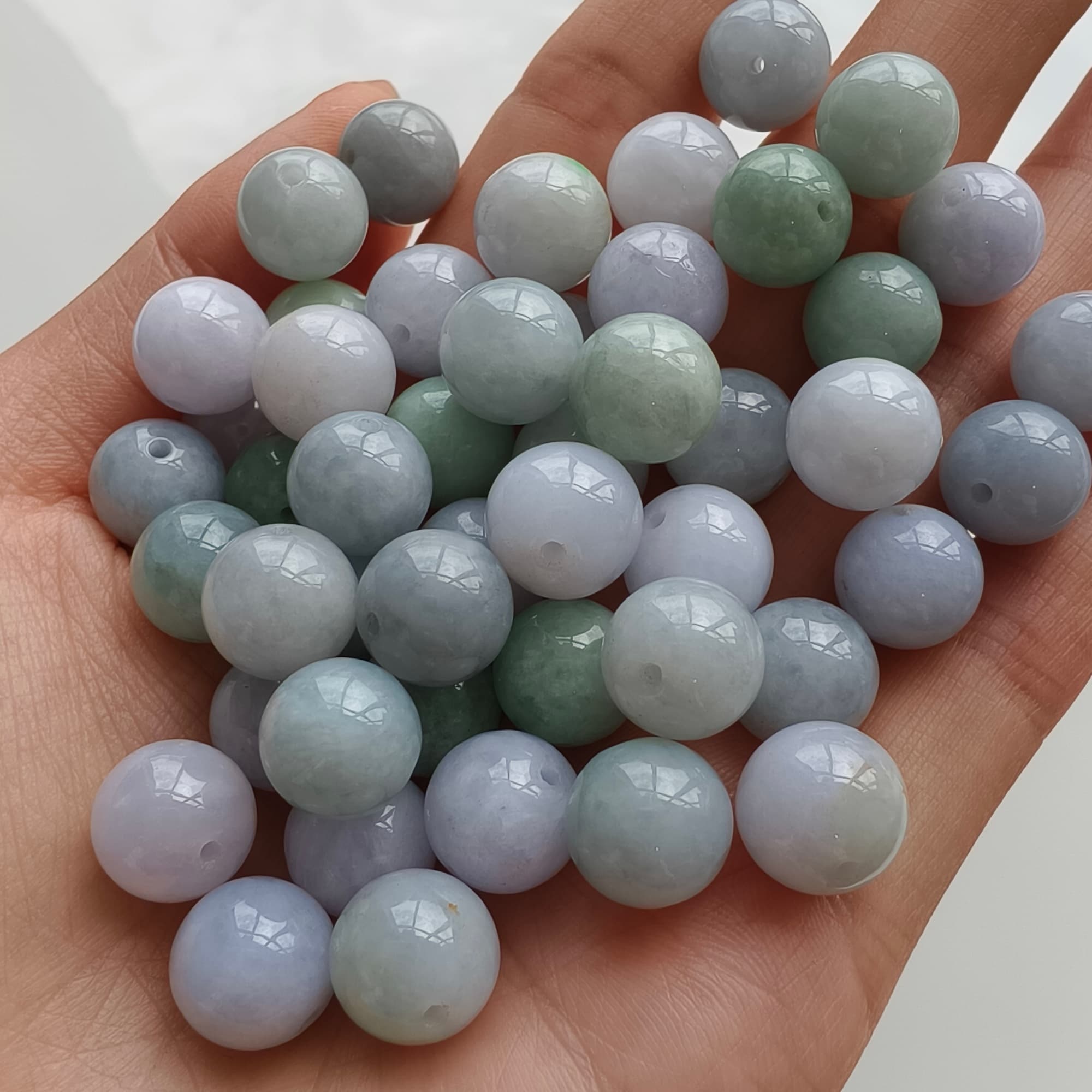 DDP 20pcs 10mm Natural Certificated Type A Green White Burmese Jadeite Round BeadsST2608-160