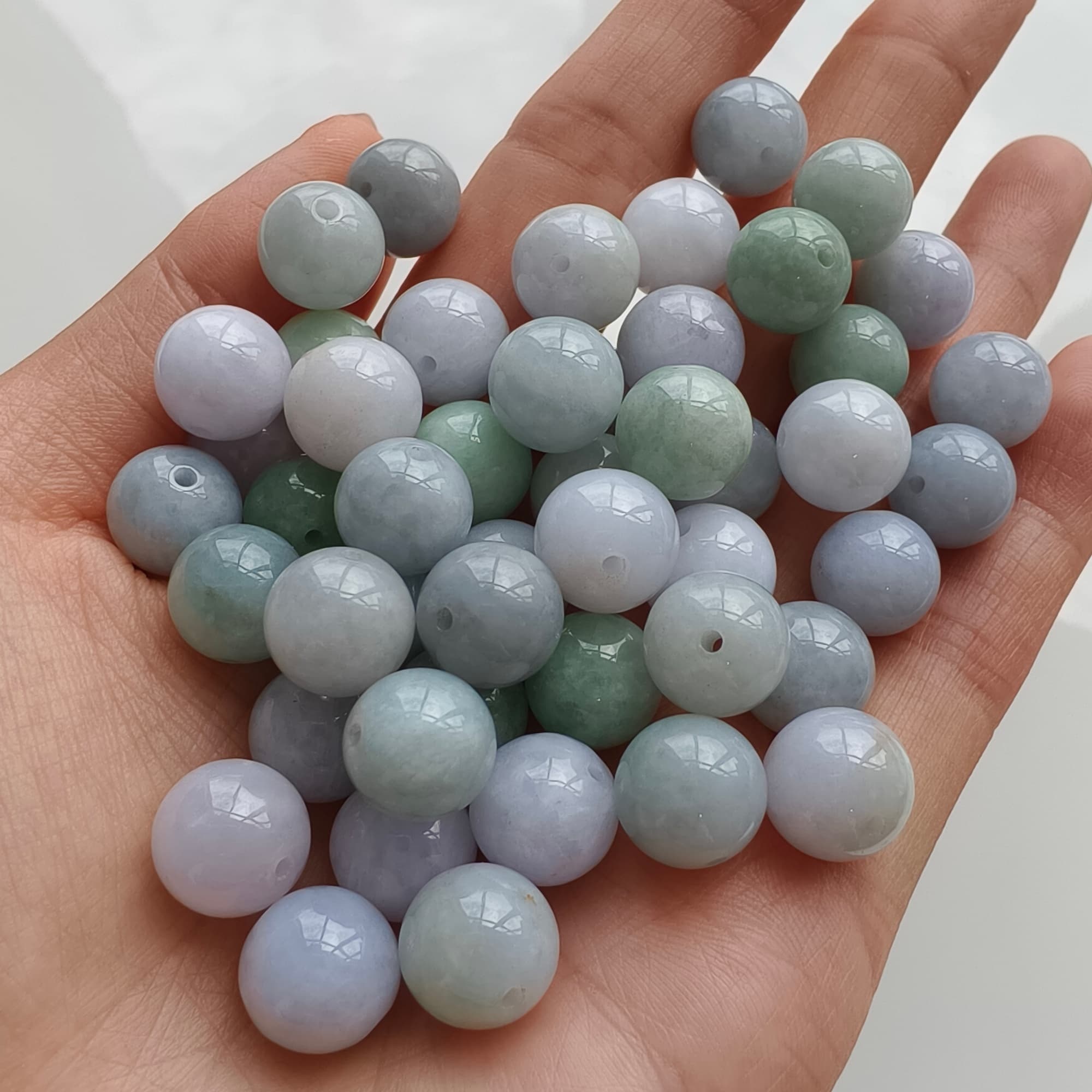 DDP 20pcs 10mm Natural Certificated Type A Green White Burmese Jadeite Round BeadsST2608-160