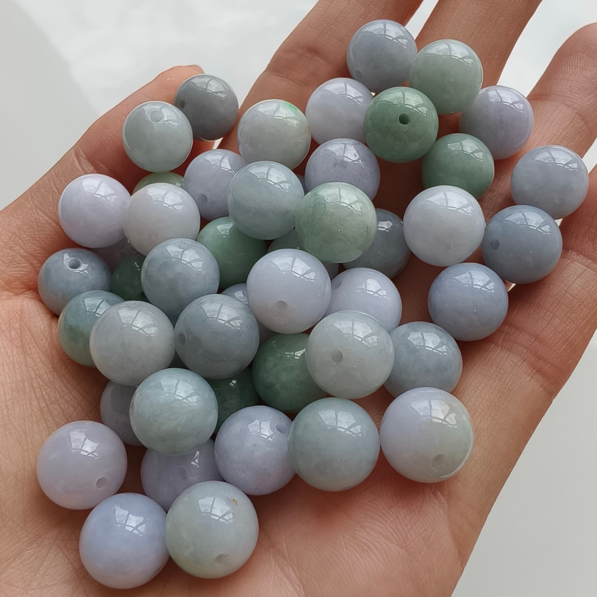 DDP 20pcs 10mm Natural Certificated Type A Green White Burmese Jadeite Round BeadsST2608-160