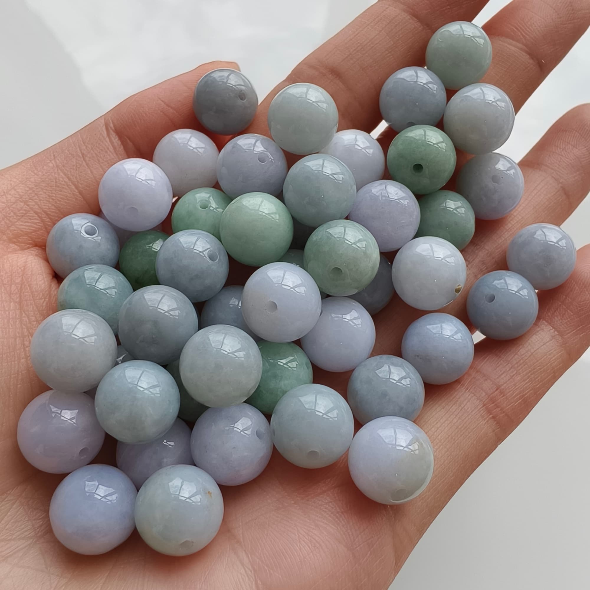 DDP 20pcs 10mm Natural Certificated Type A Green White Burmese Jadeite Round BeadsST2608-160