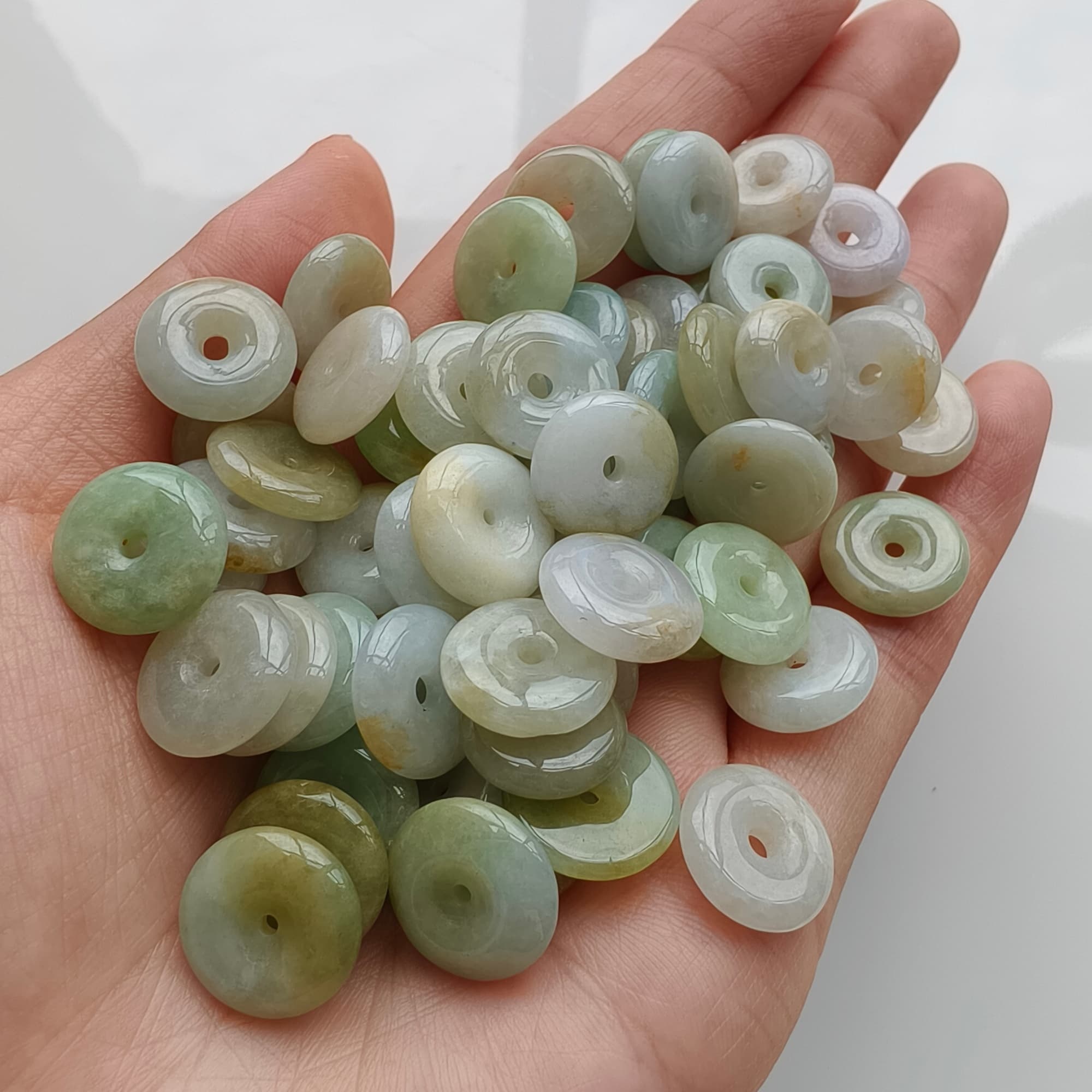 DDP 10pcs 12.5-13mm Natural Certificated Icy Multi Color Burmese Jadeite Safety Buckle Beads