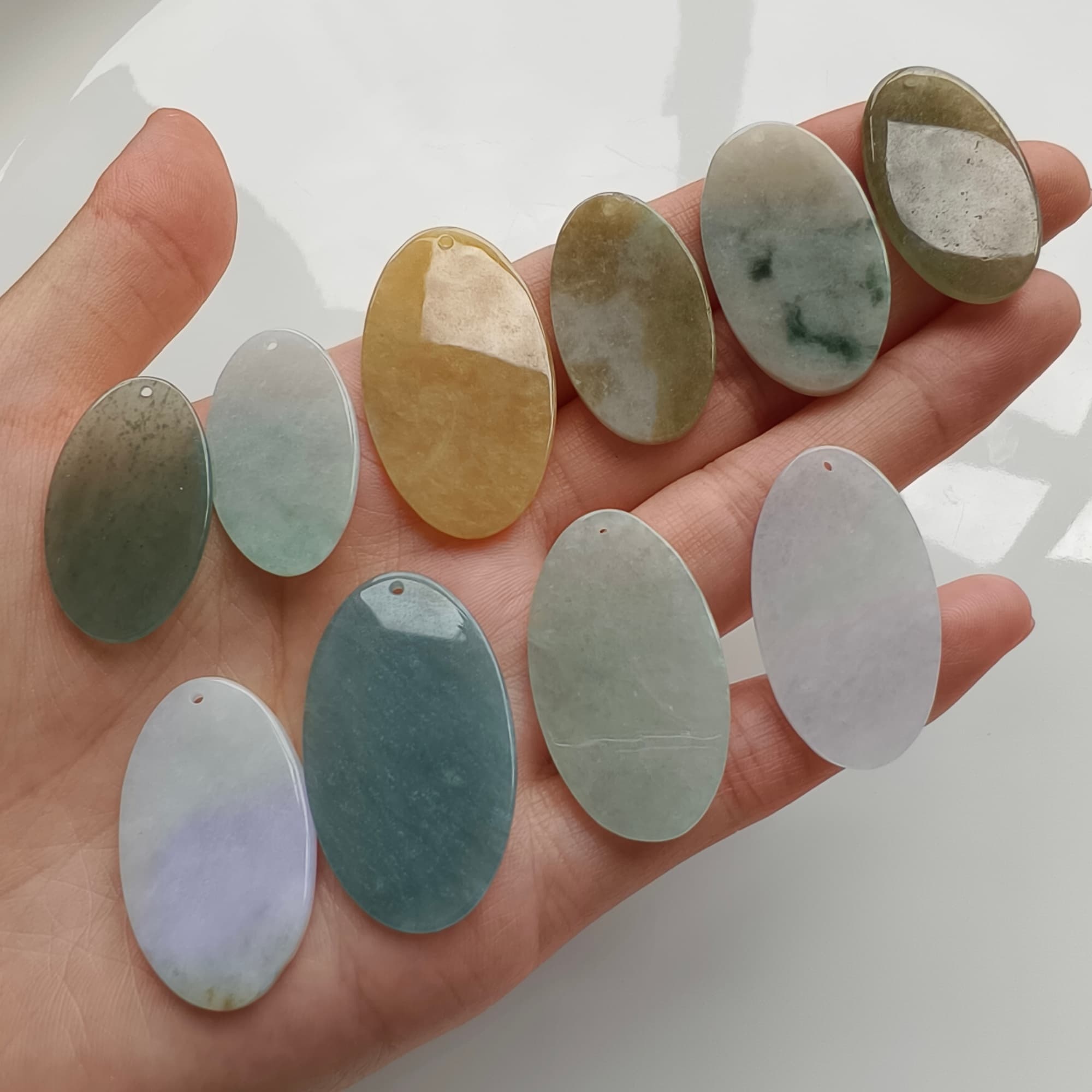 DDP 5pcs 28-35mm Natural Certificated Multi Color Burmese Jadeite Oval Plain Jade Plaque