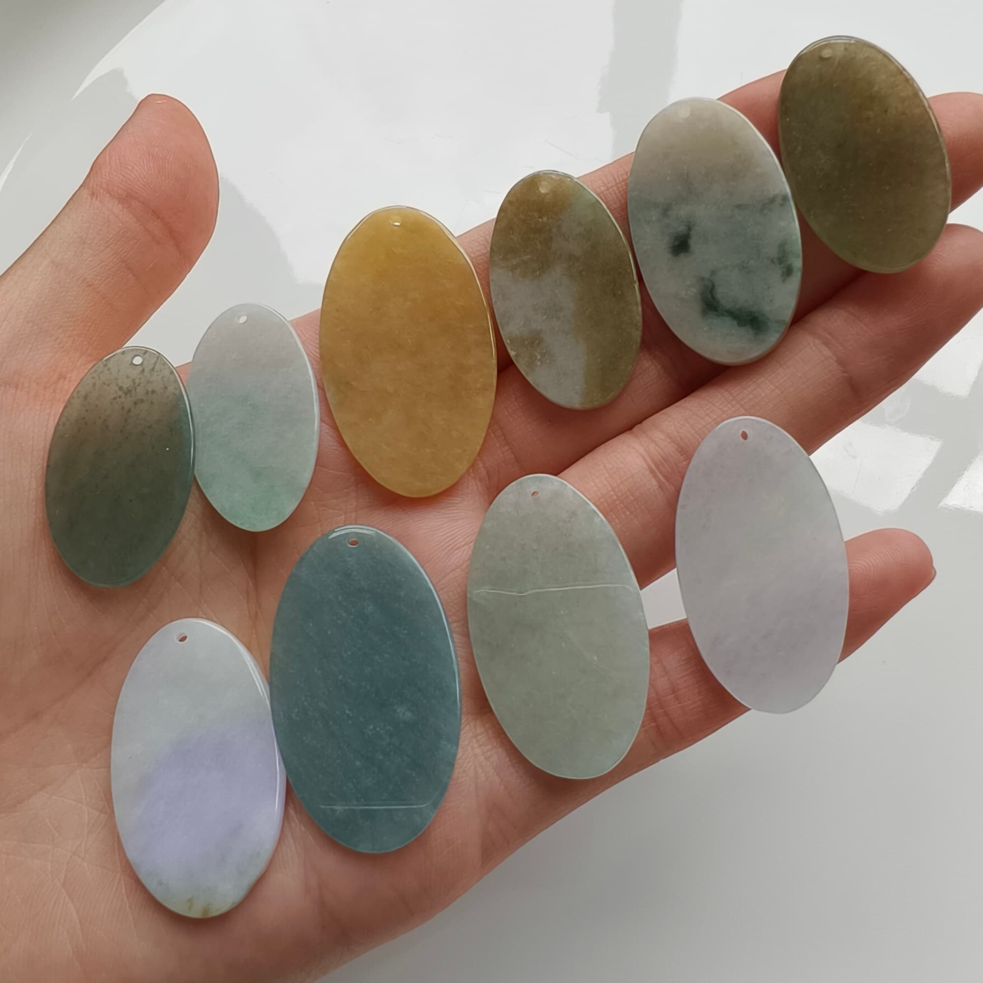 DDP 5pcs 28-35mm Natural Certificated Multi Color Burmese Jadeite Oval Plain Jade Plaque