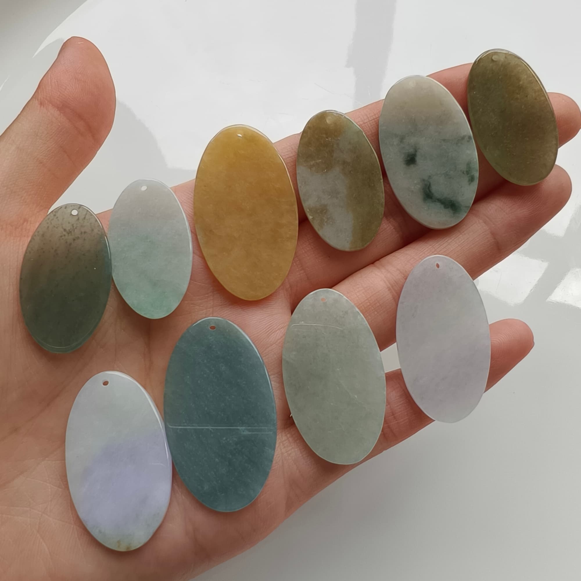 DDP 5pcs 28-35mm Natural Certificated Multi Color Burmese Jadeite Oval Plain Jade Plaque