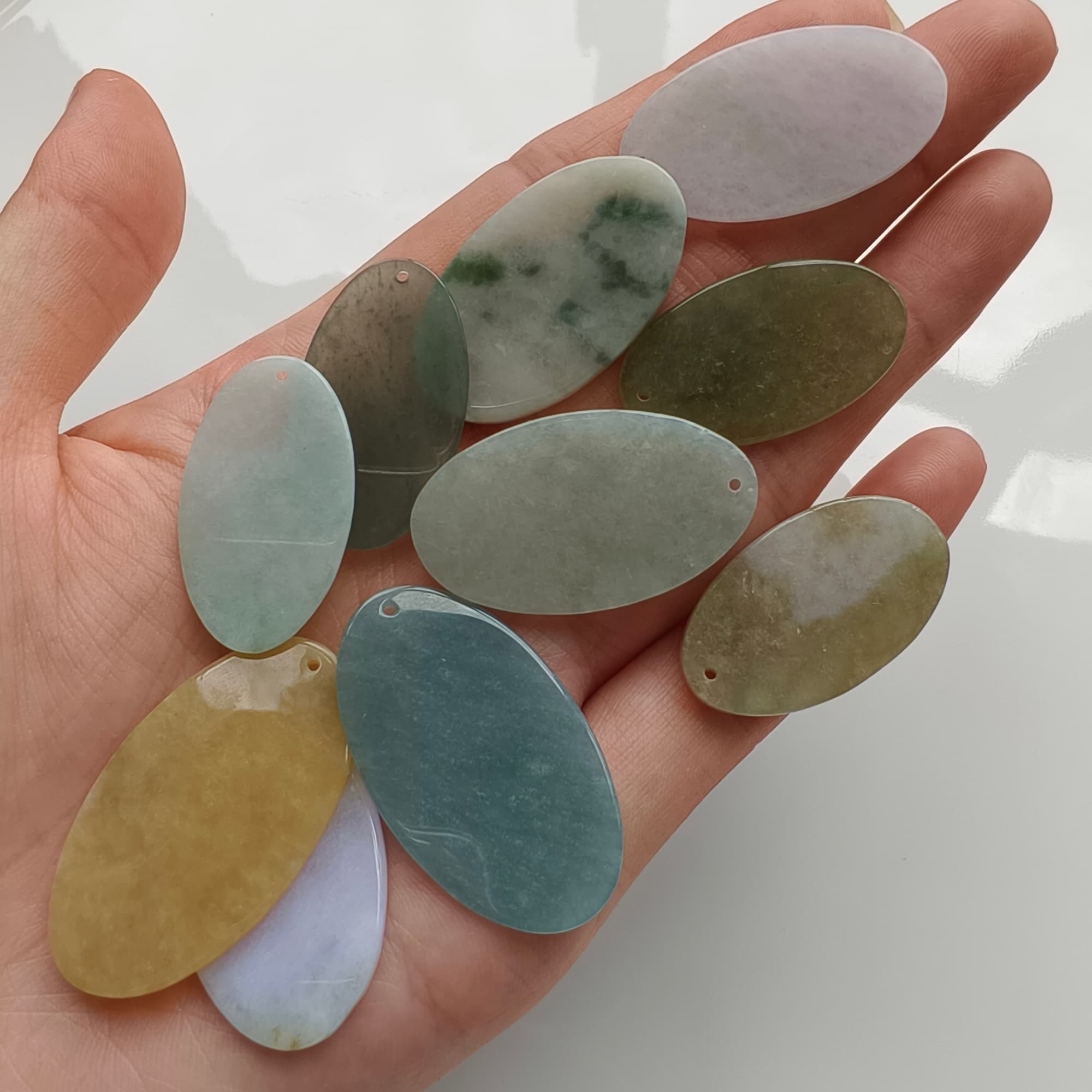 DDP 5pcs 28-35mm Natural Certificated Multi Color Burmese Jadeite Oval Plain Jade Plaque