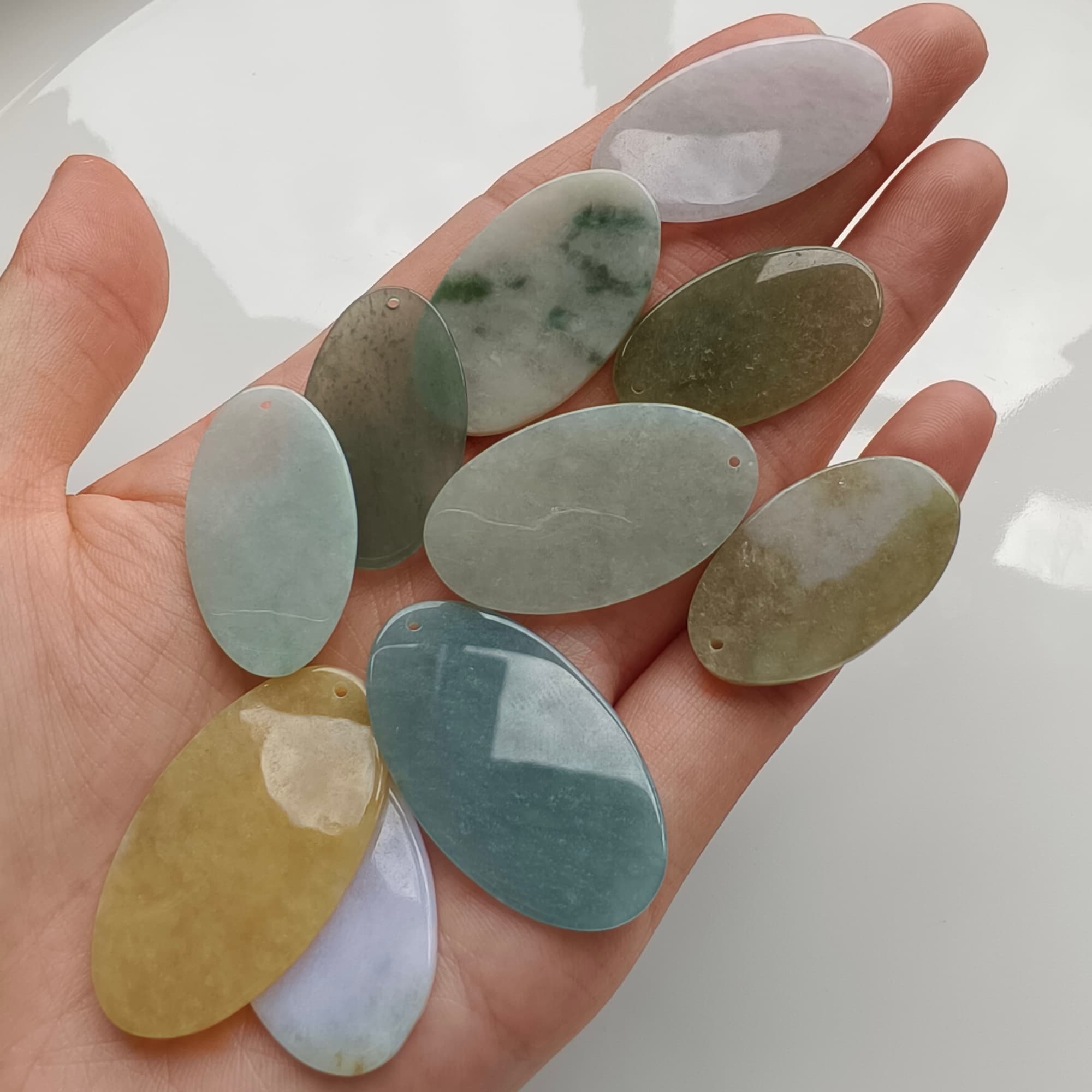 DDP 5pcs 28-35mm Natural Certificated Multi Color Burmese Jadeite Oval Plain Jade Plaque