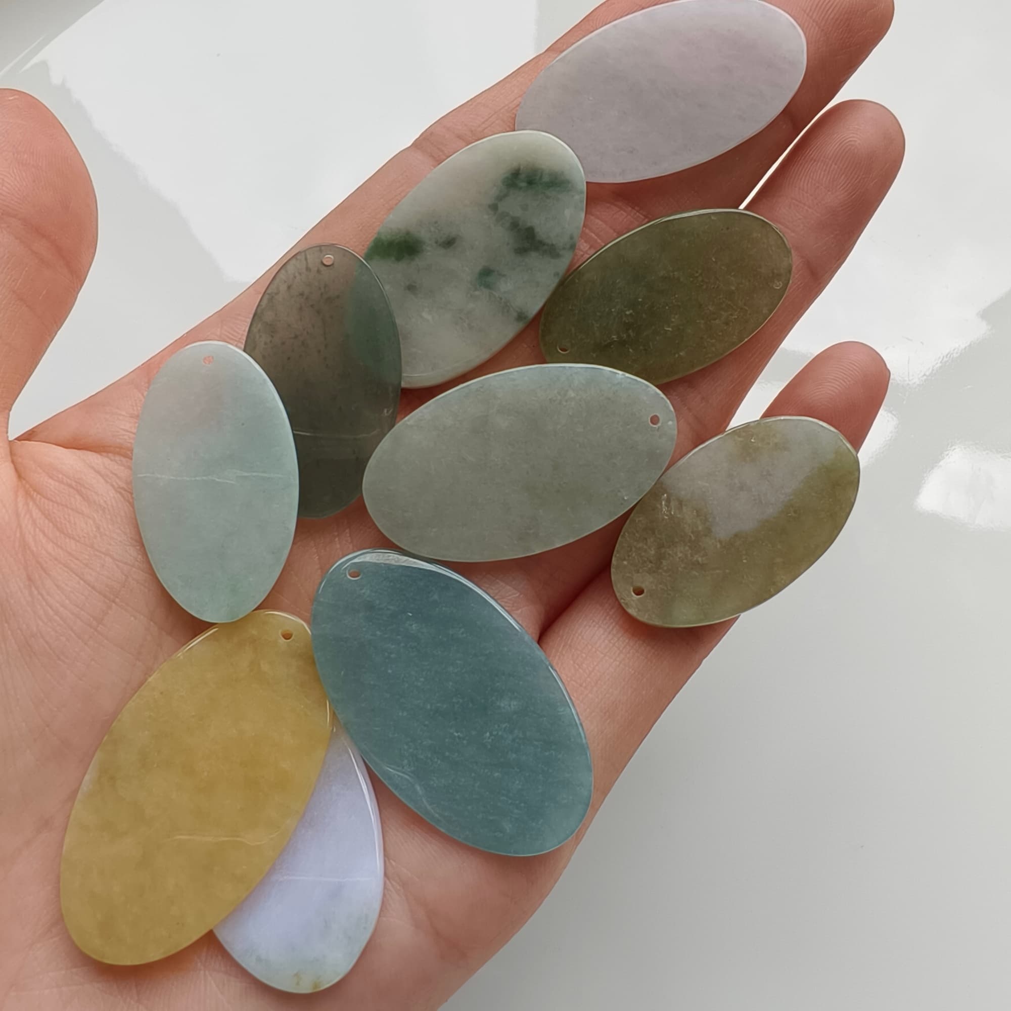DDP 5pcs 28-35mm Natural Certificated Multi Color Burmese Jadeite Oval Plain Jade Plaque