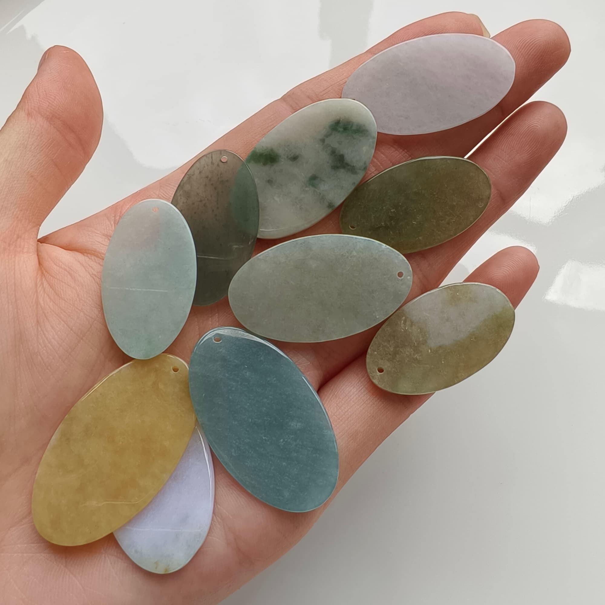 DDP 5pcs 28-35mm Natural Certificated Multi Color Burmese Jadeite Oval Plain Jade Plaque