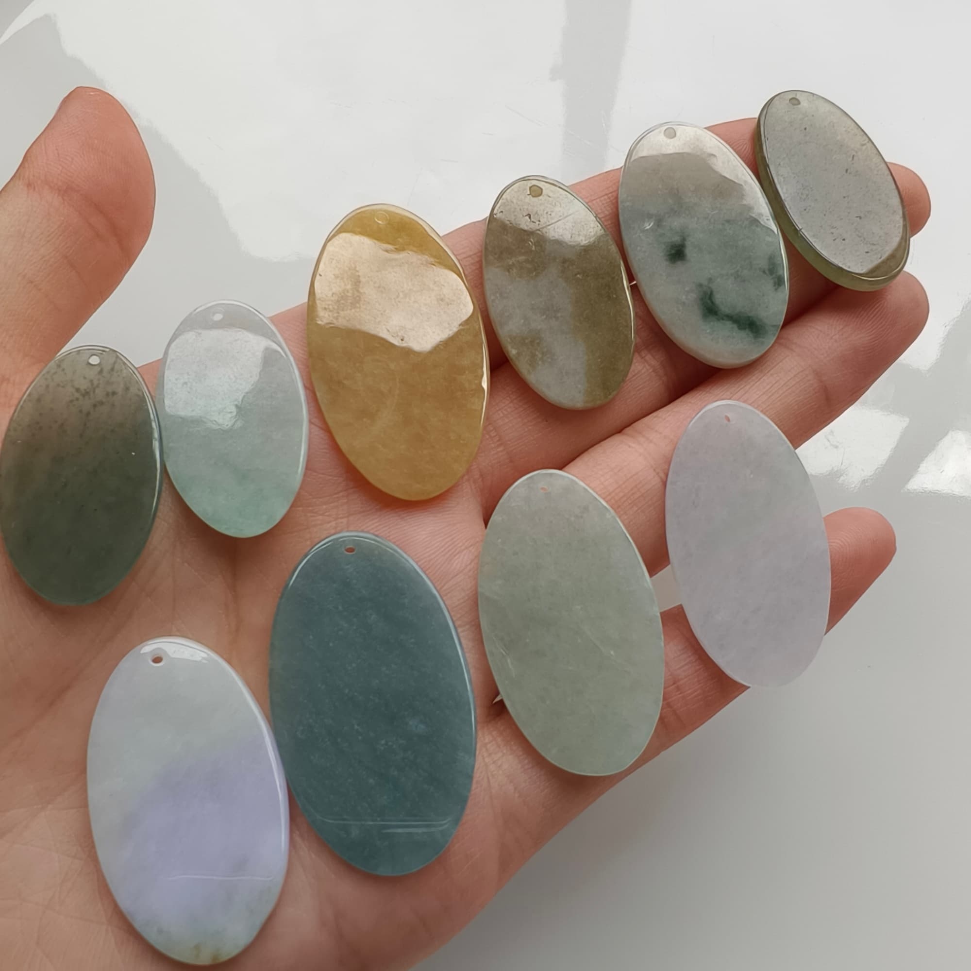 DDP 5pcs 28-35mm Natural Certificated Multi Color Burmese Jadeite Oval Plain Jade Plaque