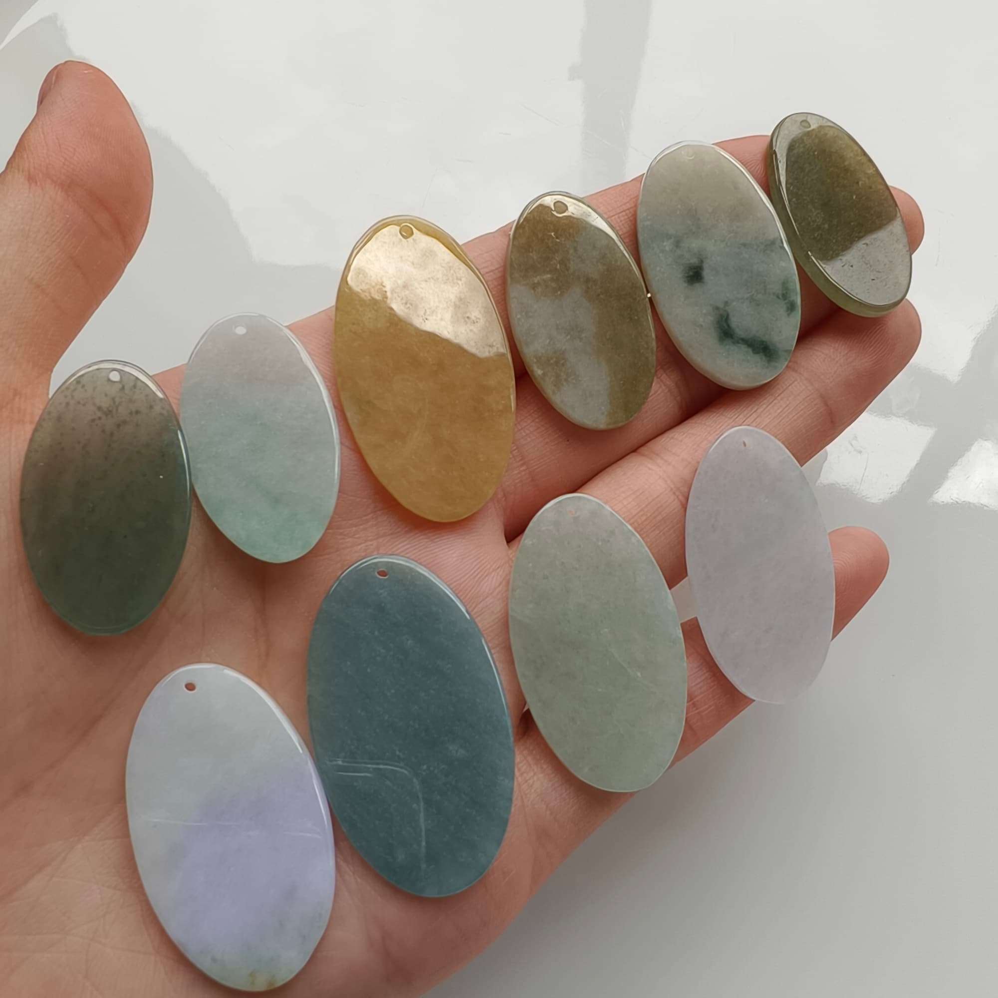 DDP 5pcs 28-35mm Natural Certificated Multi Color Burmese Jadeite Oval Plain Jade Plaque