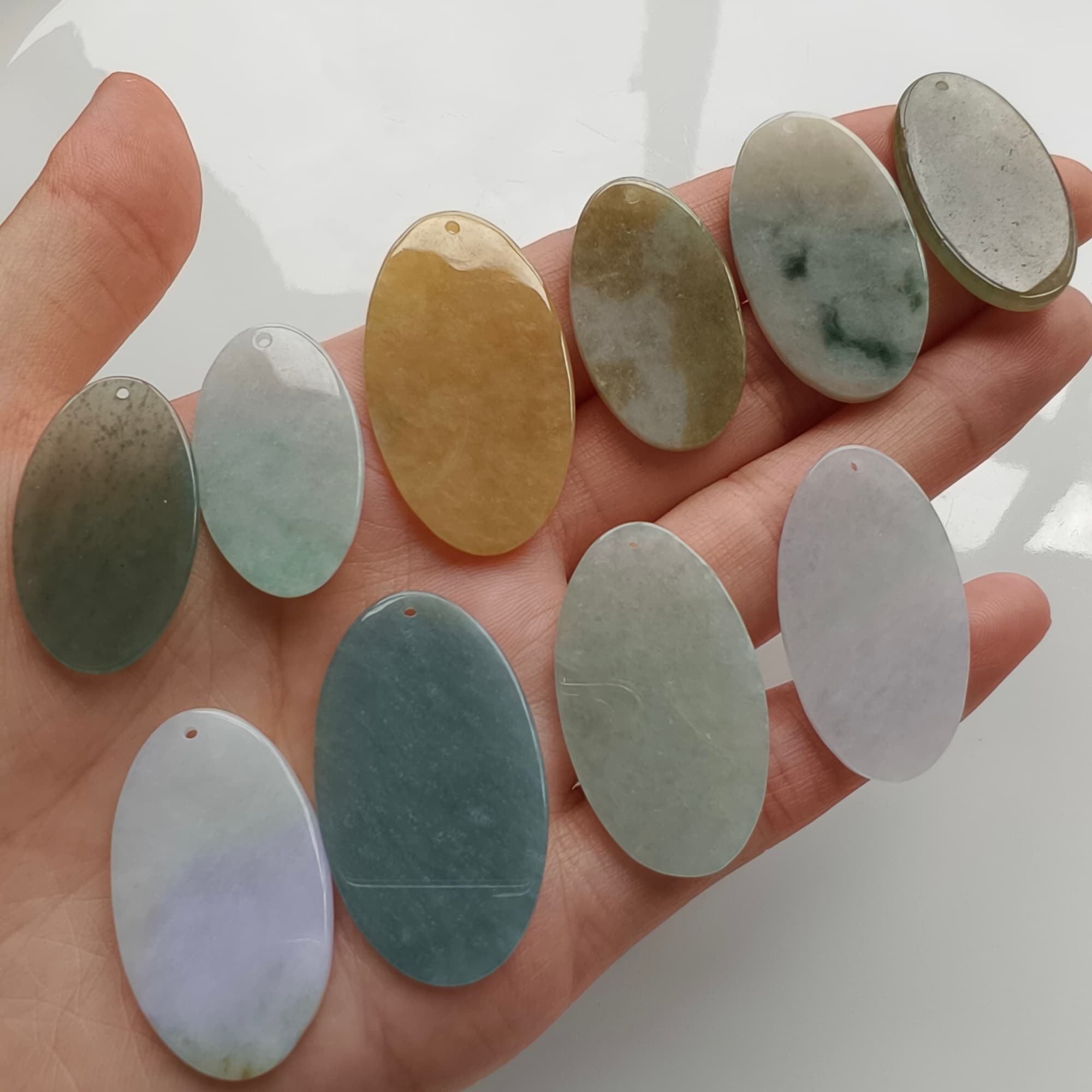 DDP 5pcs 28-35mm Natural Certificated Multi Color Burmese Jadeite Oval Plain Jade Plaque