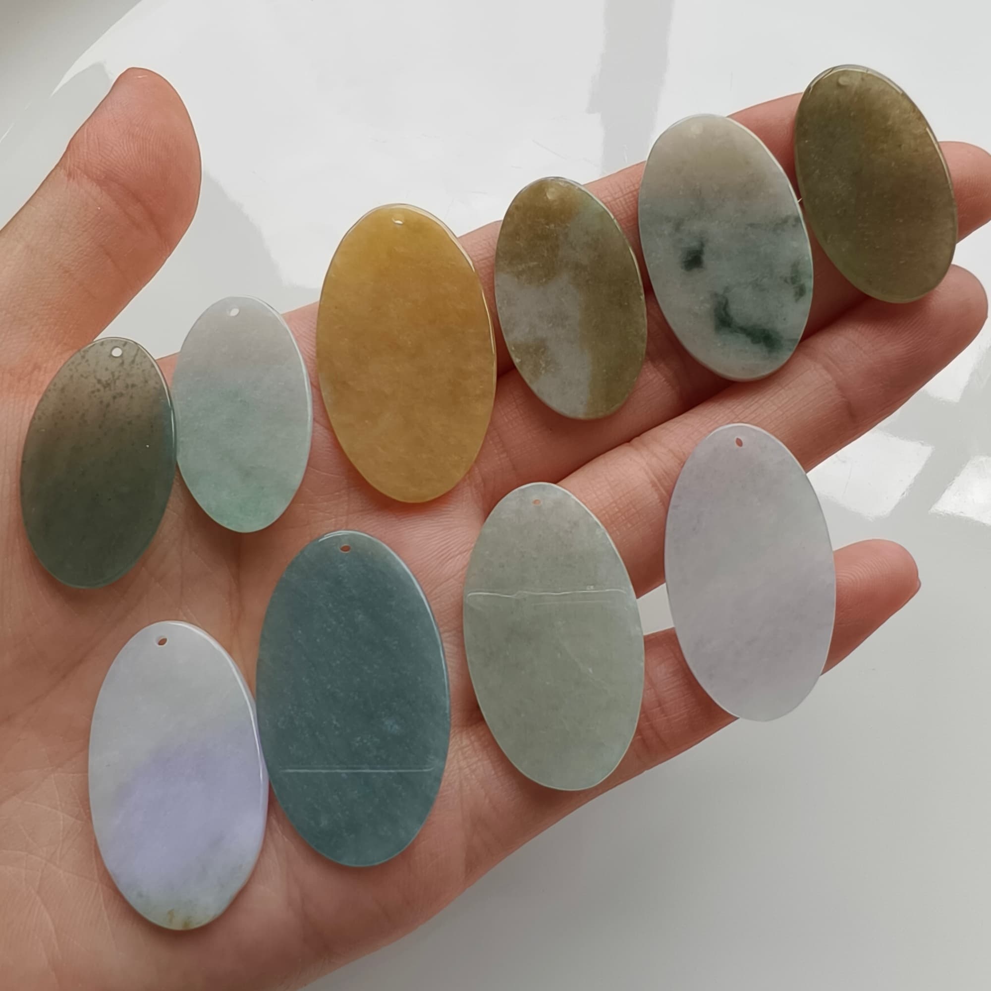 DDP 5pcs 28-35mm Natural Certificated Multi Color Burmese Jadeite Oval Plain Jade Plaque