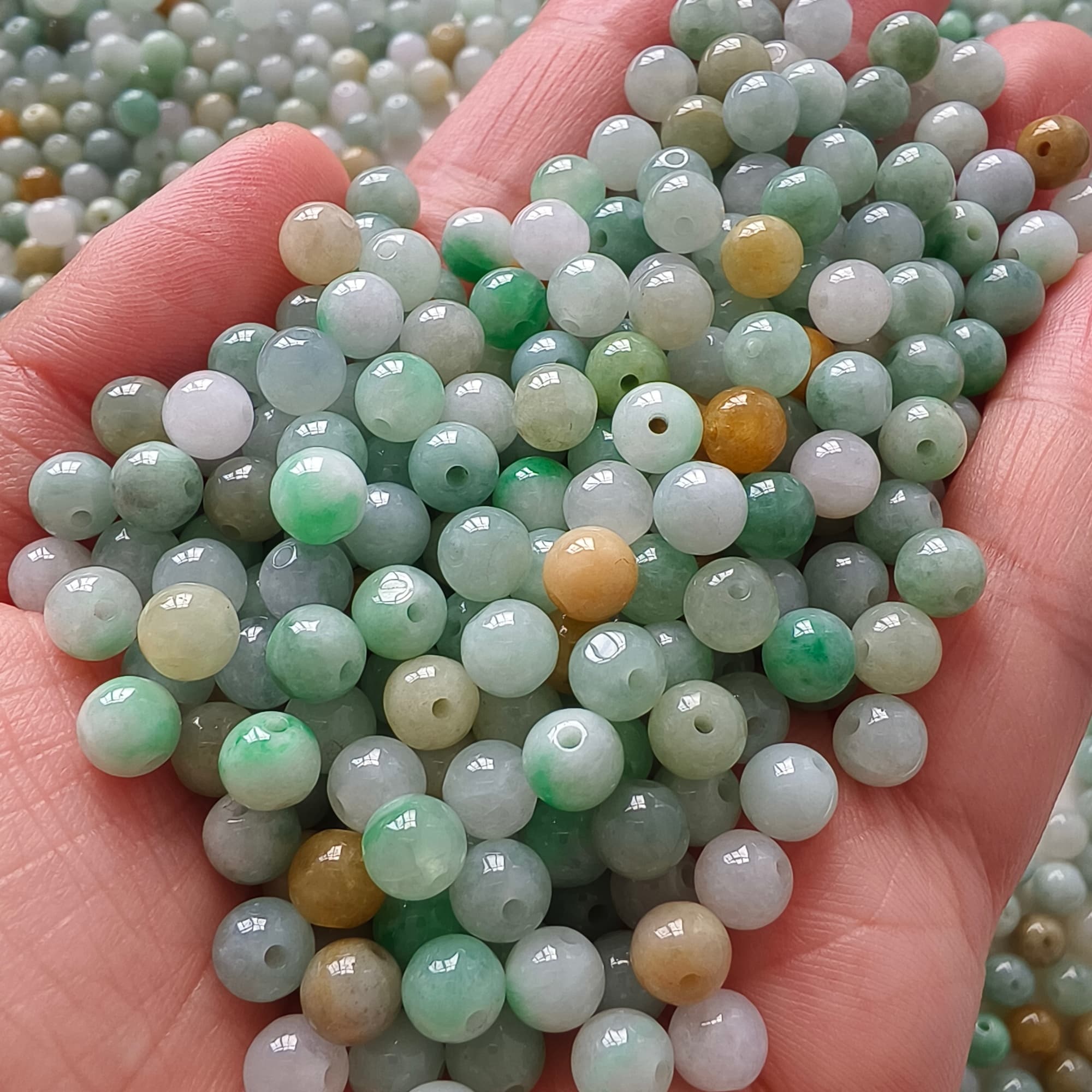DDP 50pcs 6mm Natural Certificated Multi Color Burmese Jadeite Round Beads