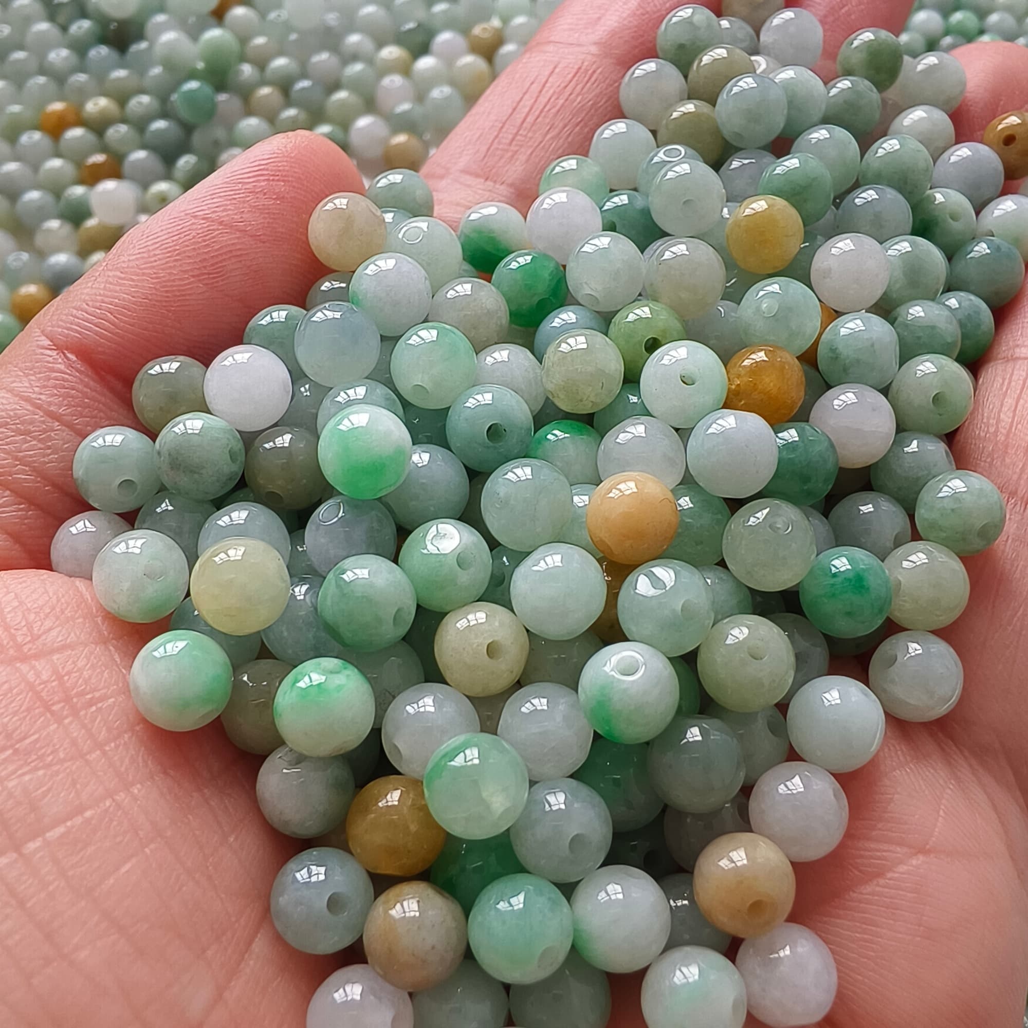 DDP 50pcs 6mm Natural Certificated Multi Color Burmese Jadeite Round Beads
