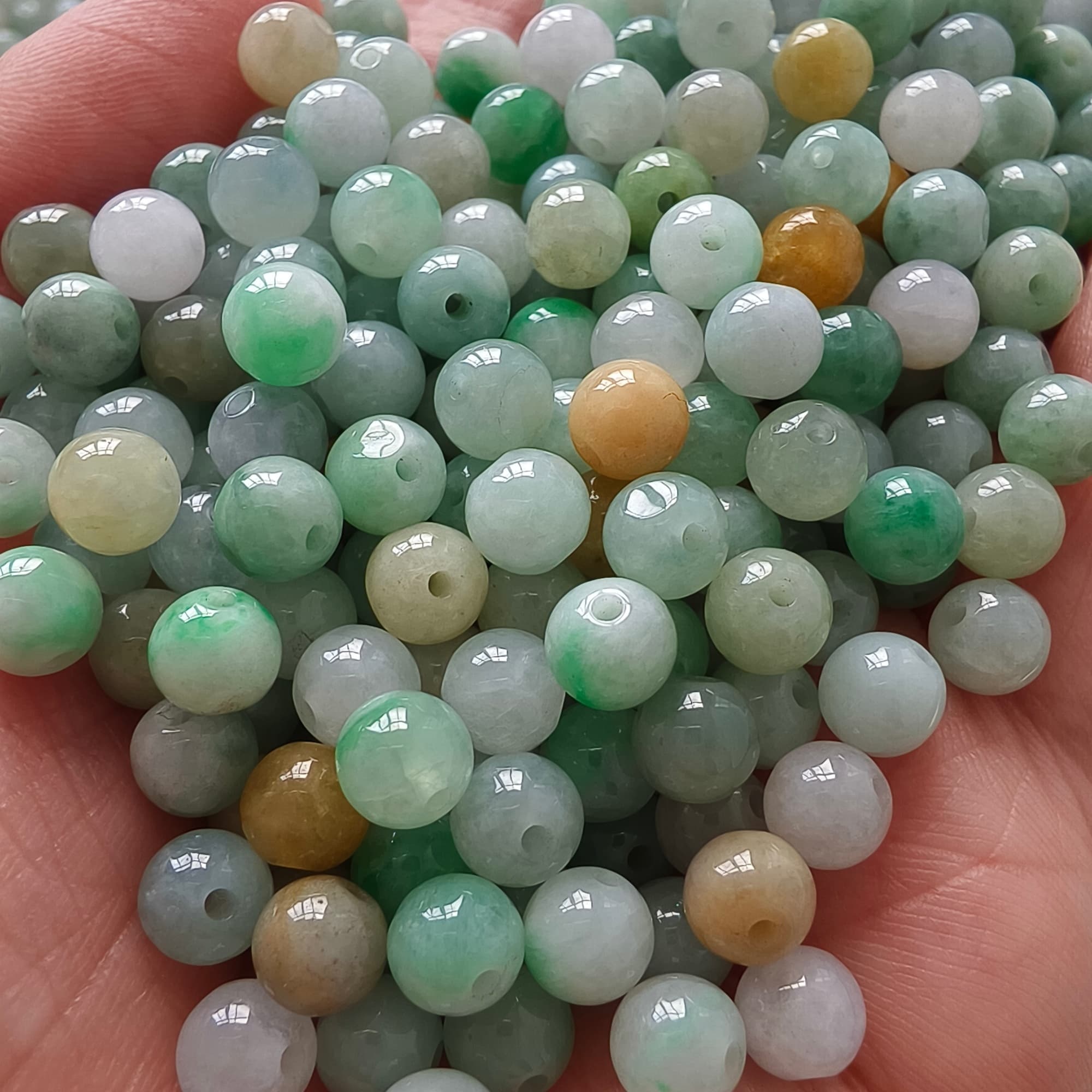 DDP 50pcs 6mm Natural Certificated Multi Color Burmese Jadeite Round Beads