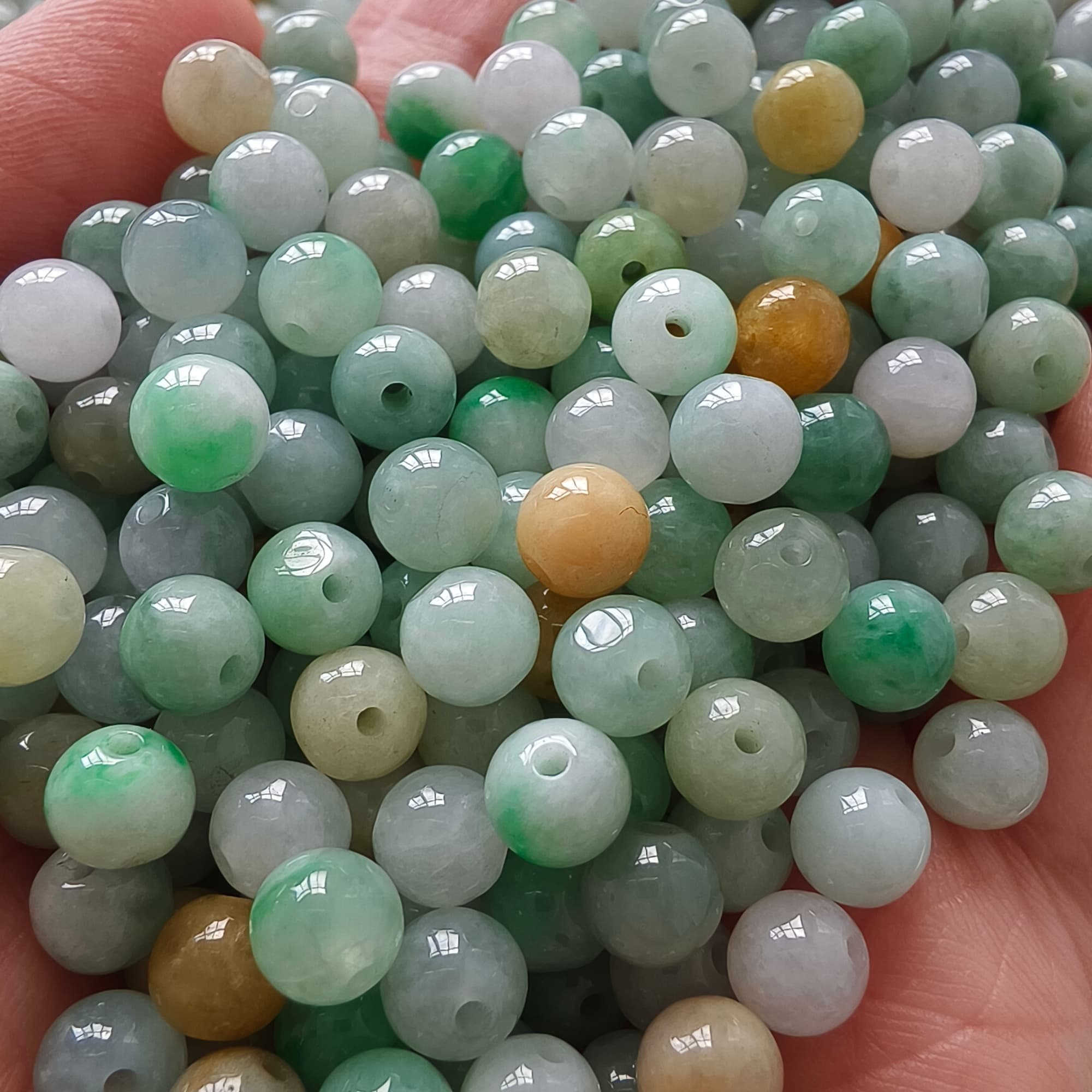 DDP 50pcs 6mm Natural Certificated Multi Color Burmese Jadeite Round Beads
