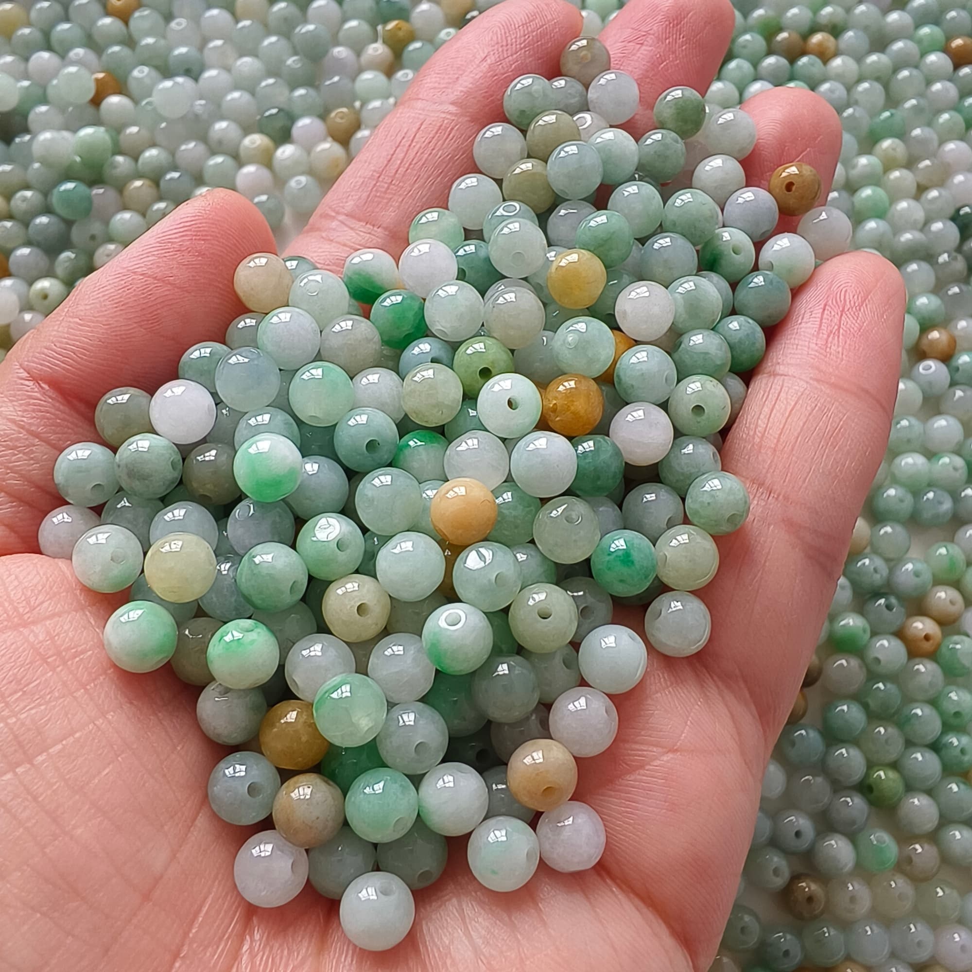 DDP 50pcs 6mm Natural Certificated Multi Color Burmese Jadeite Round Beads