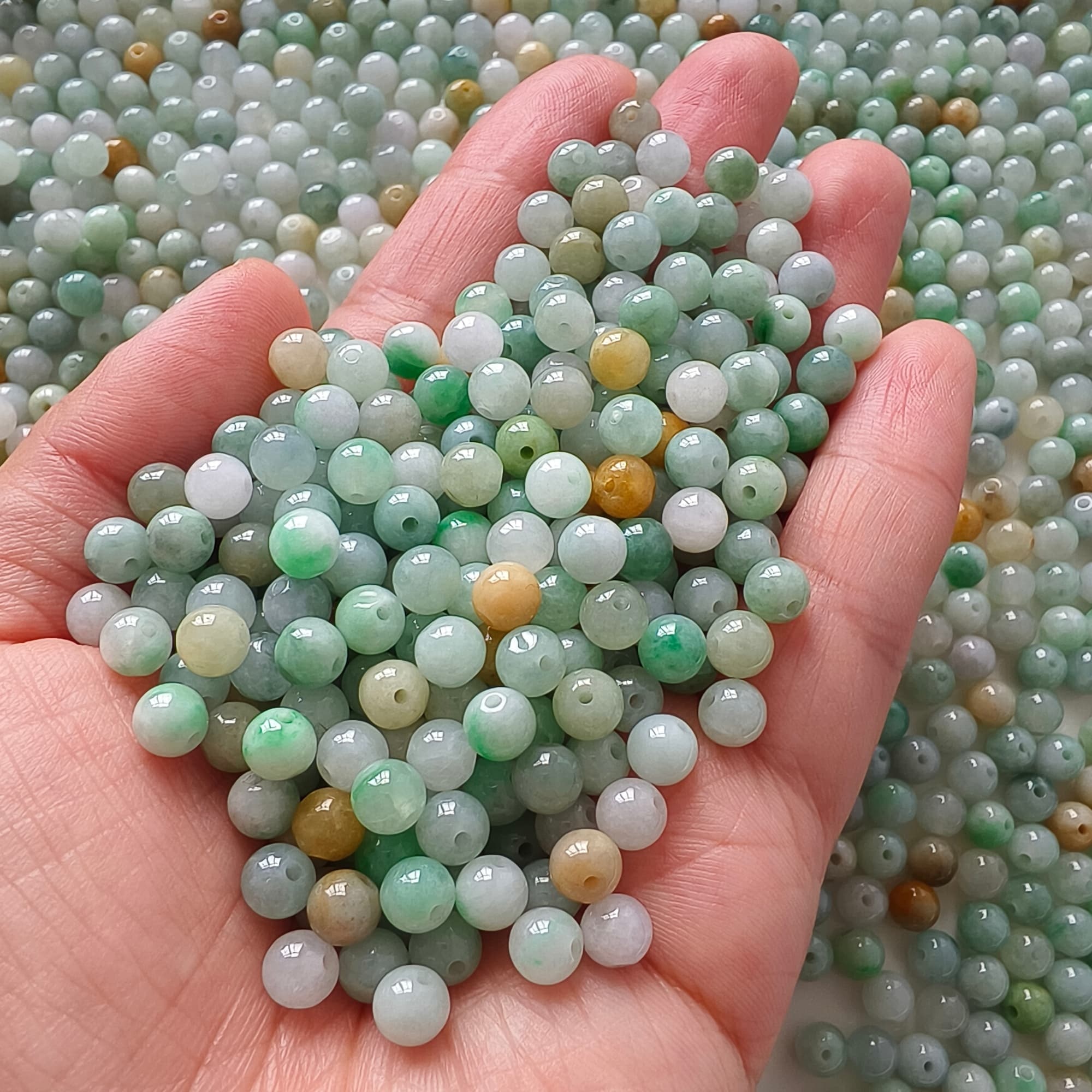 DDP 50pcs 6mm Natural Certificated Multi Color Burmese Jadeite Round Beads