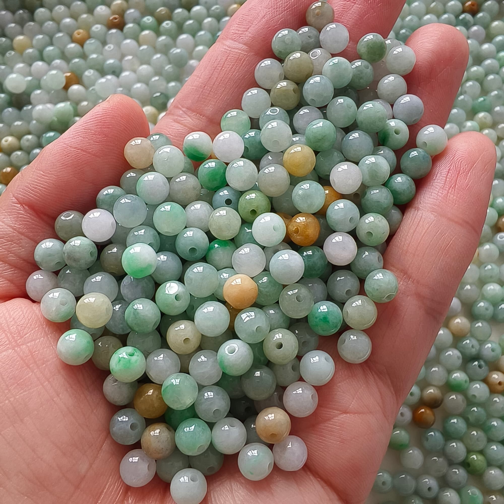 DDP 50pcs 6mm Natural Certificated Multi Color Burmese Jadeite Round Beads