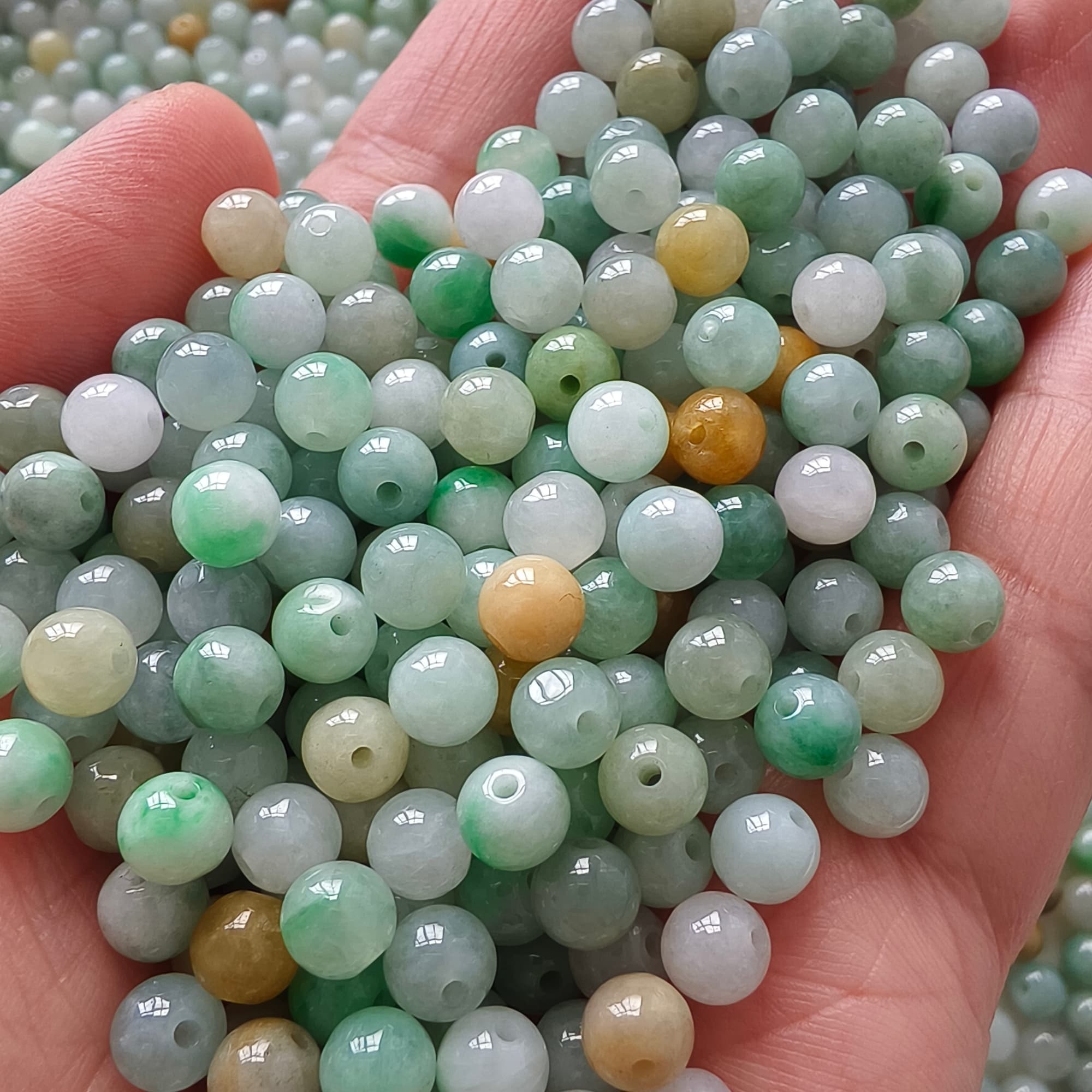 DDP 50pcs 6mm Natural Certificated Multi Color Burmese Jadeite Round Beads