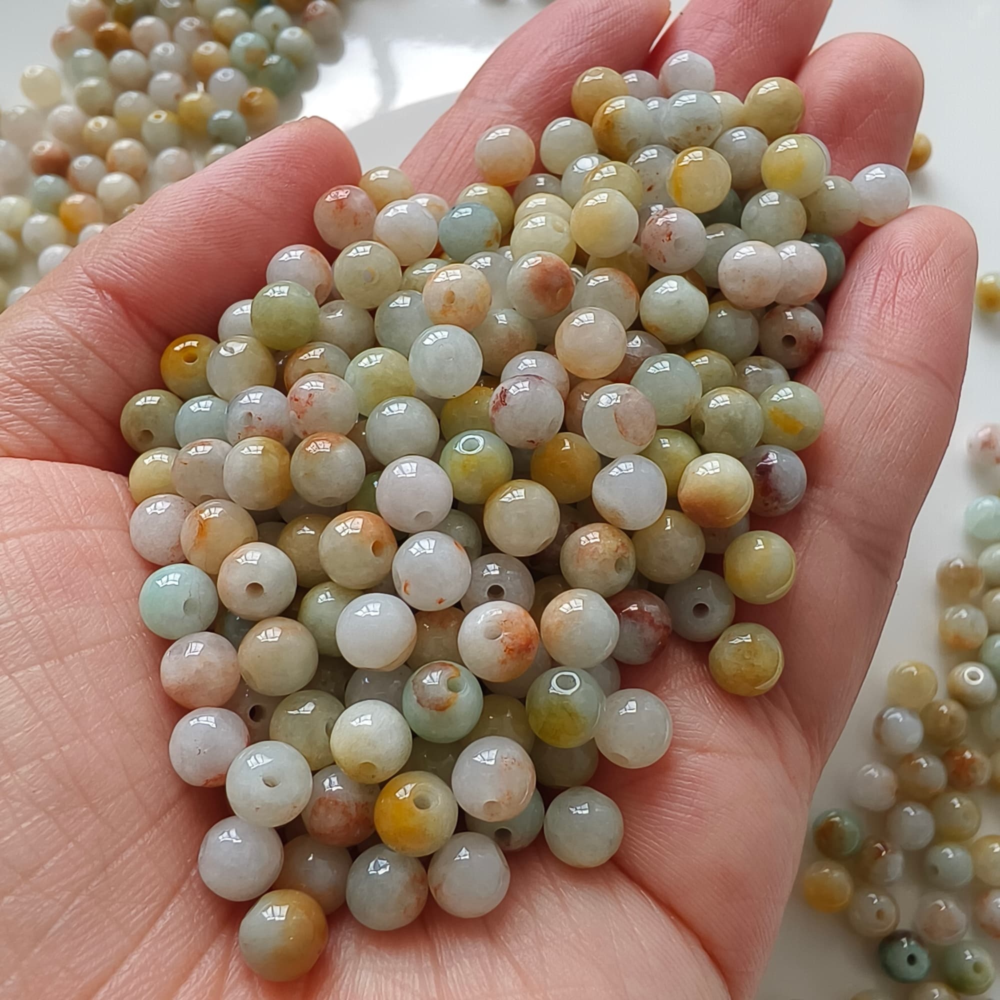 DDP 50pcs 6mm Natural Certificated Multi Color Burmese Jadeite Round Loose Beads