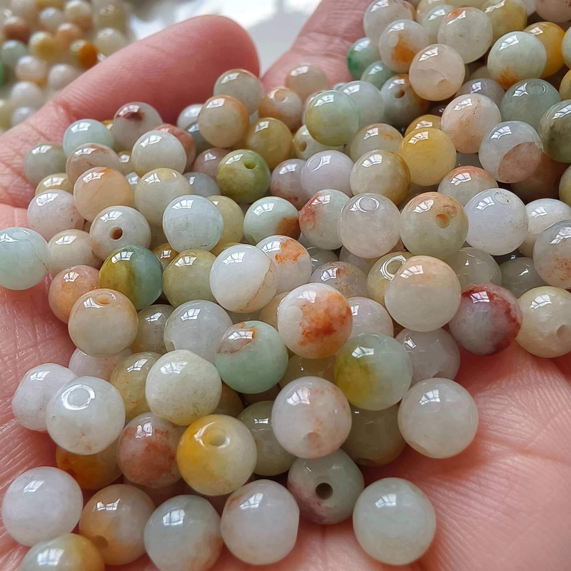 DDP 50pcs 6mm Natural Certificated Multi Color Burmese Jadeite Round Loose Beads