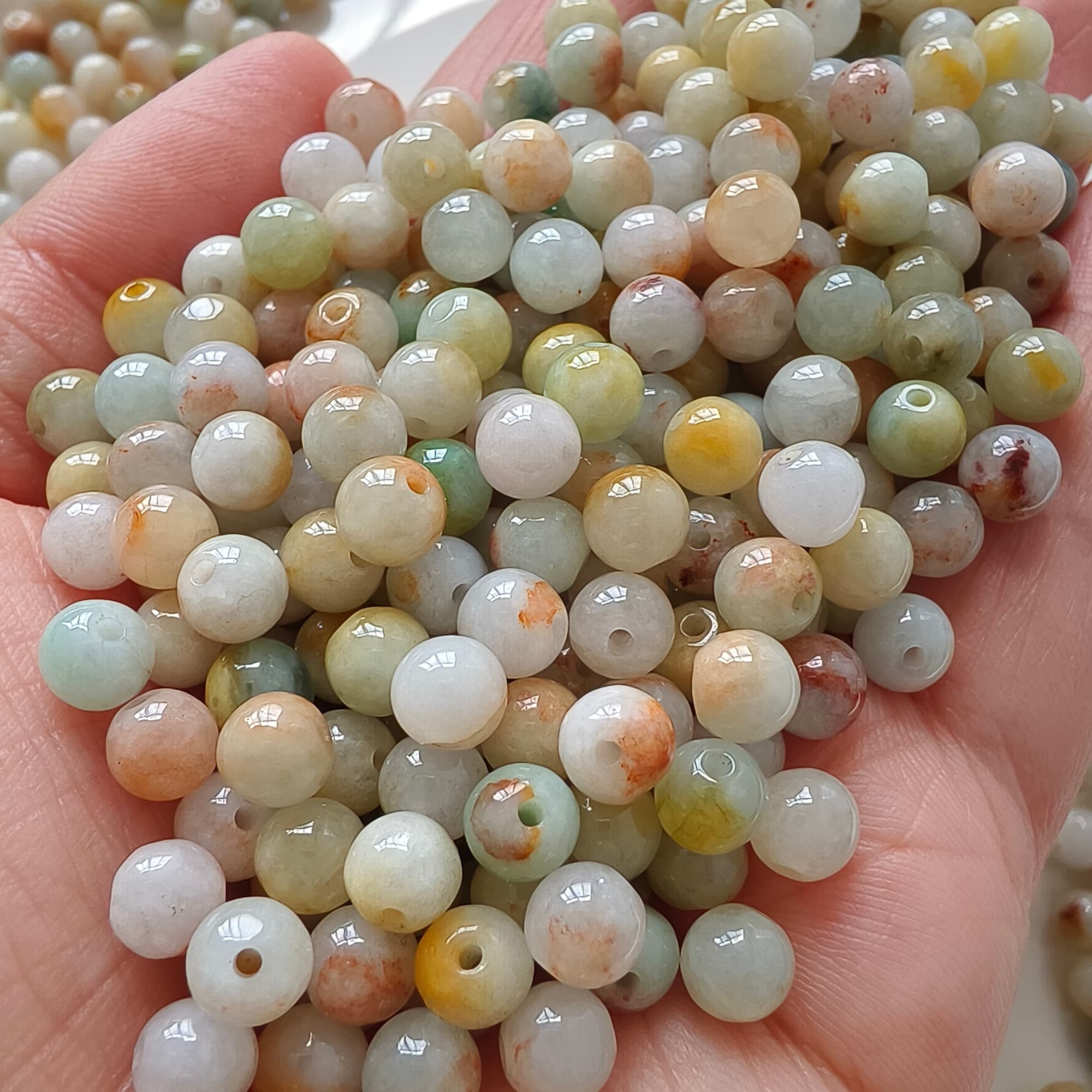 DDP 50pcs 6mm Natural Certificated Multi Color Burmese Jadeite Round Loose Beads